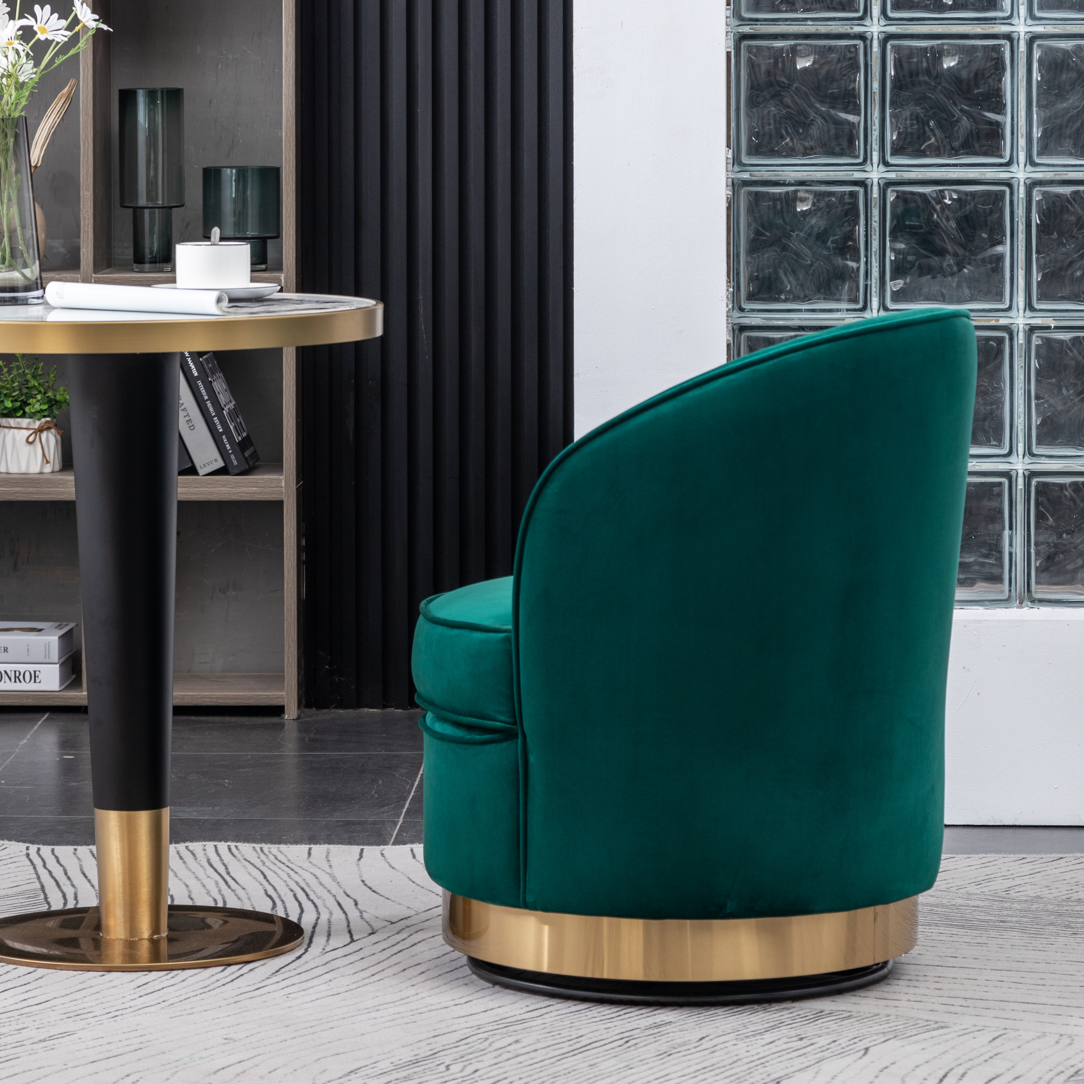 Wania Contemporary Velvet Swivel Chair, Green