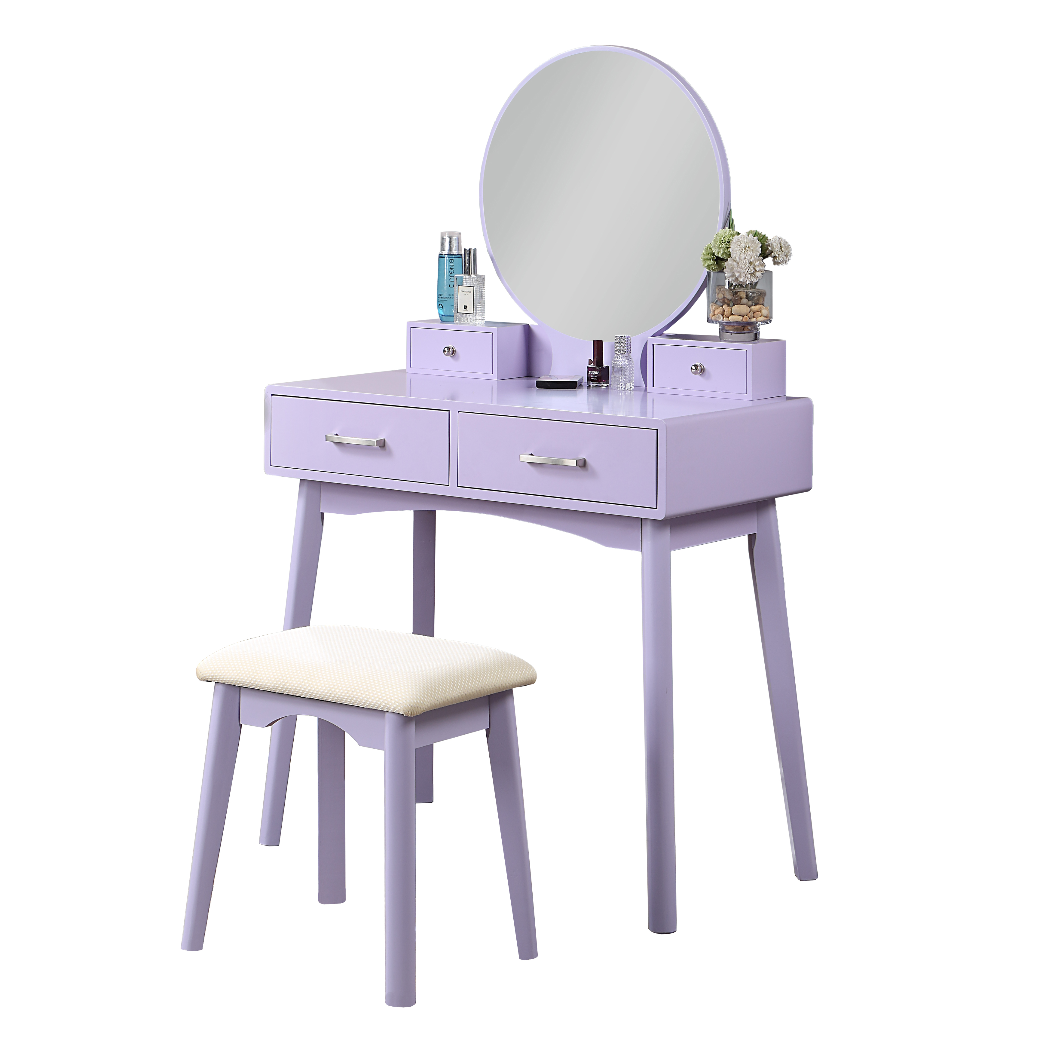 Liannon Contemporary Wood Vanity and Stool Set, Purple