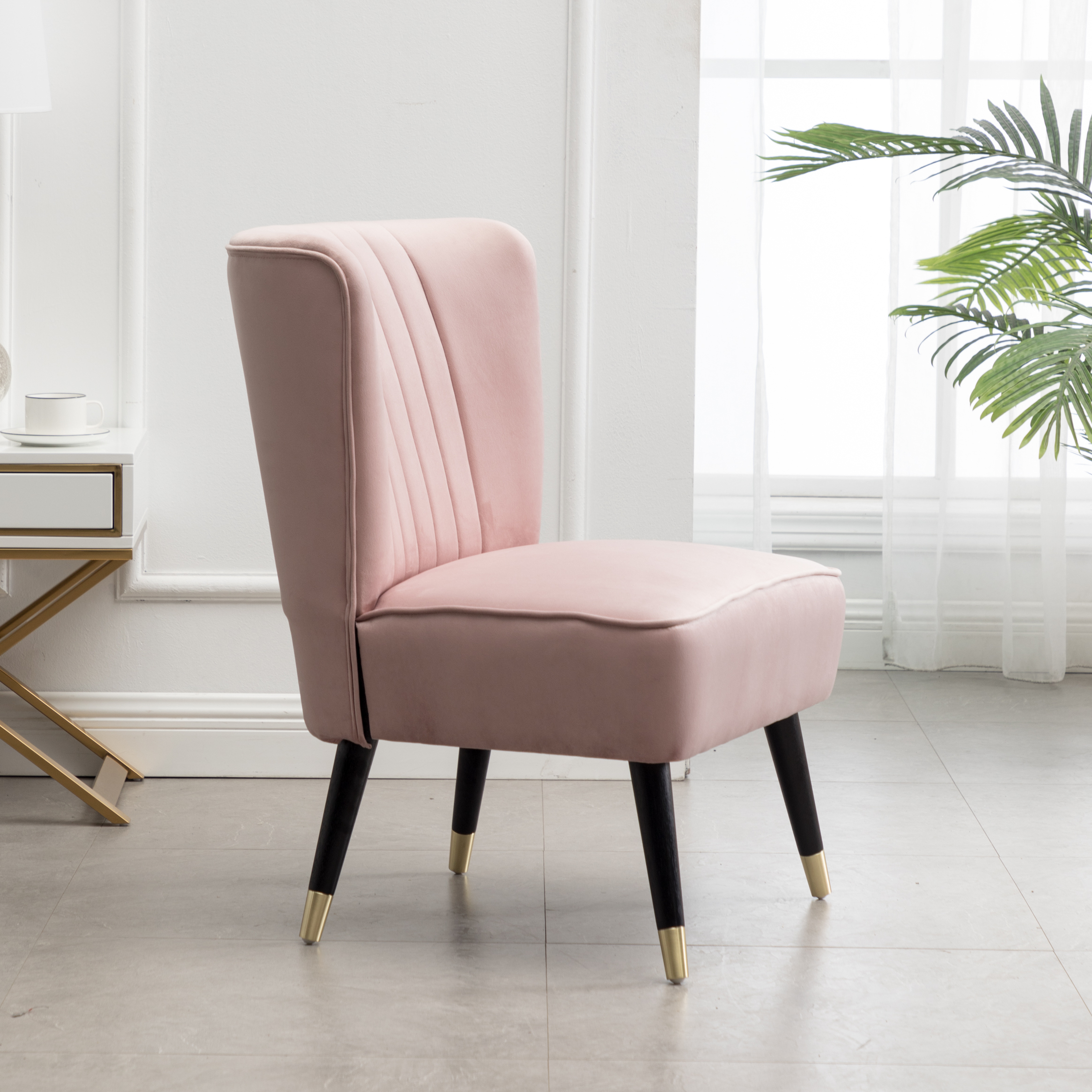 Elon Contemporary Velvet Upholstered Accent Chair, Pink