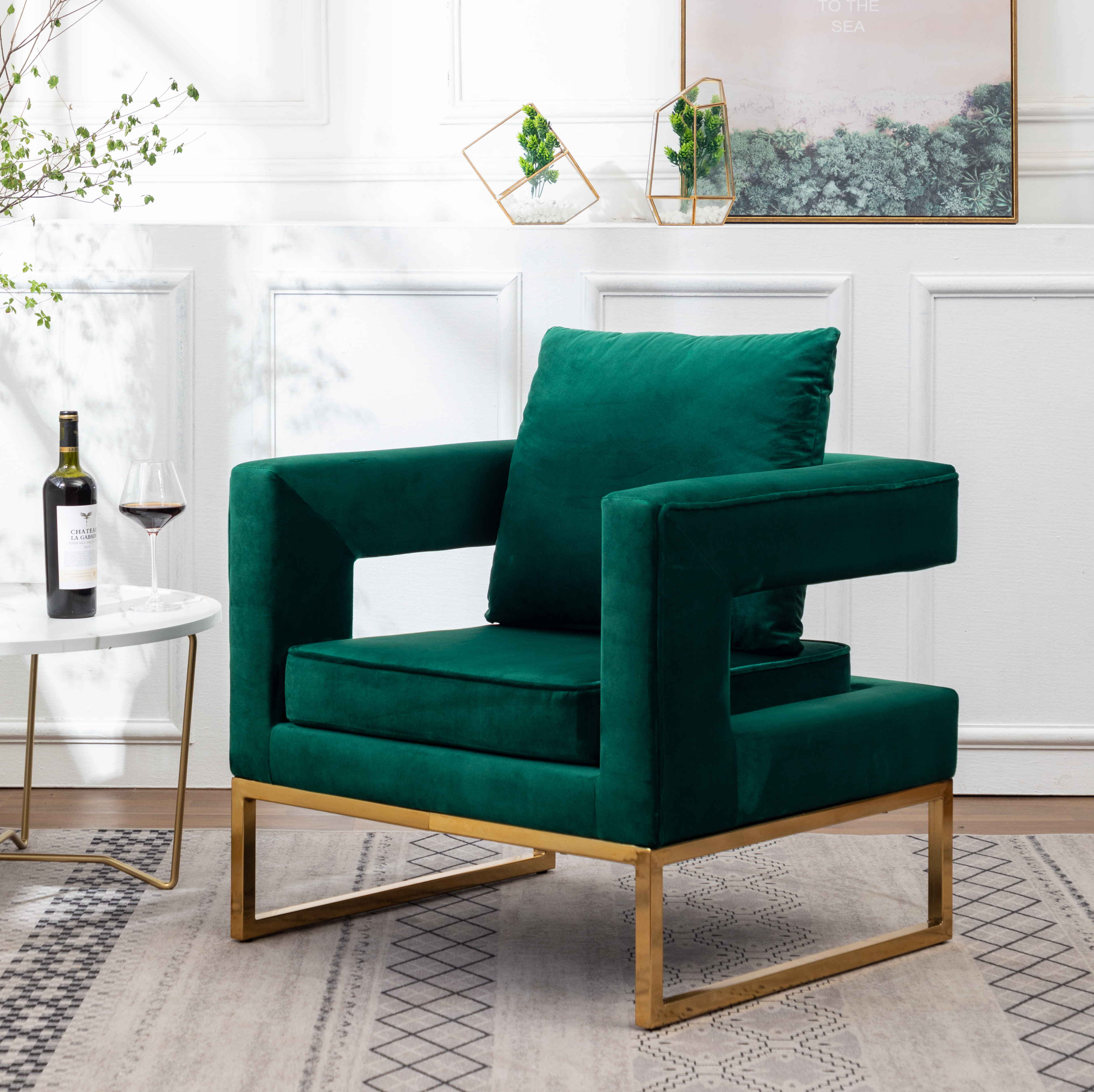 Lenola Contemporary Upholstered Accent Arm Chair, Green