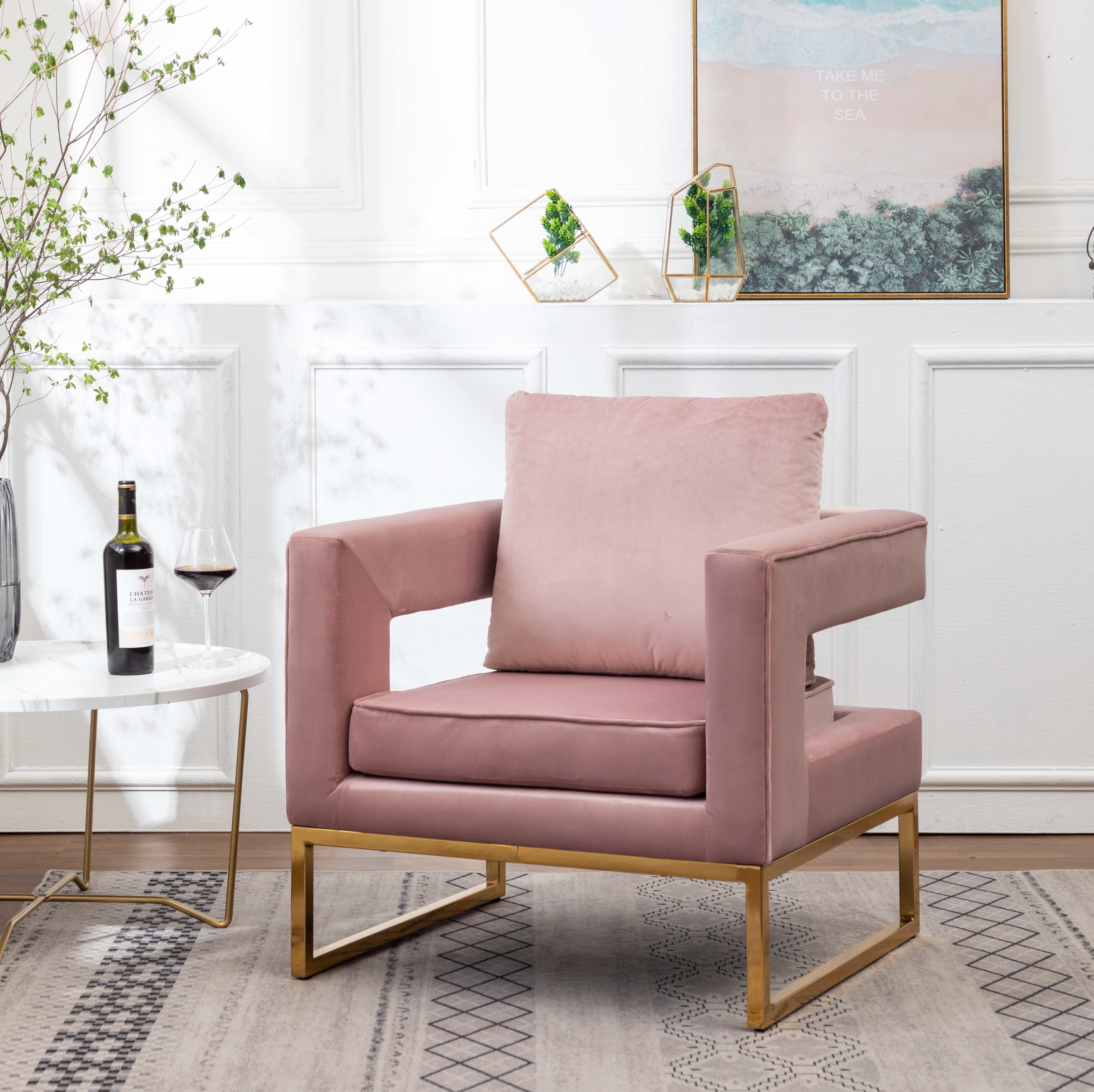 Lenola Contemporary Upholstered Accent Arm Chair, Pink