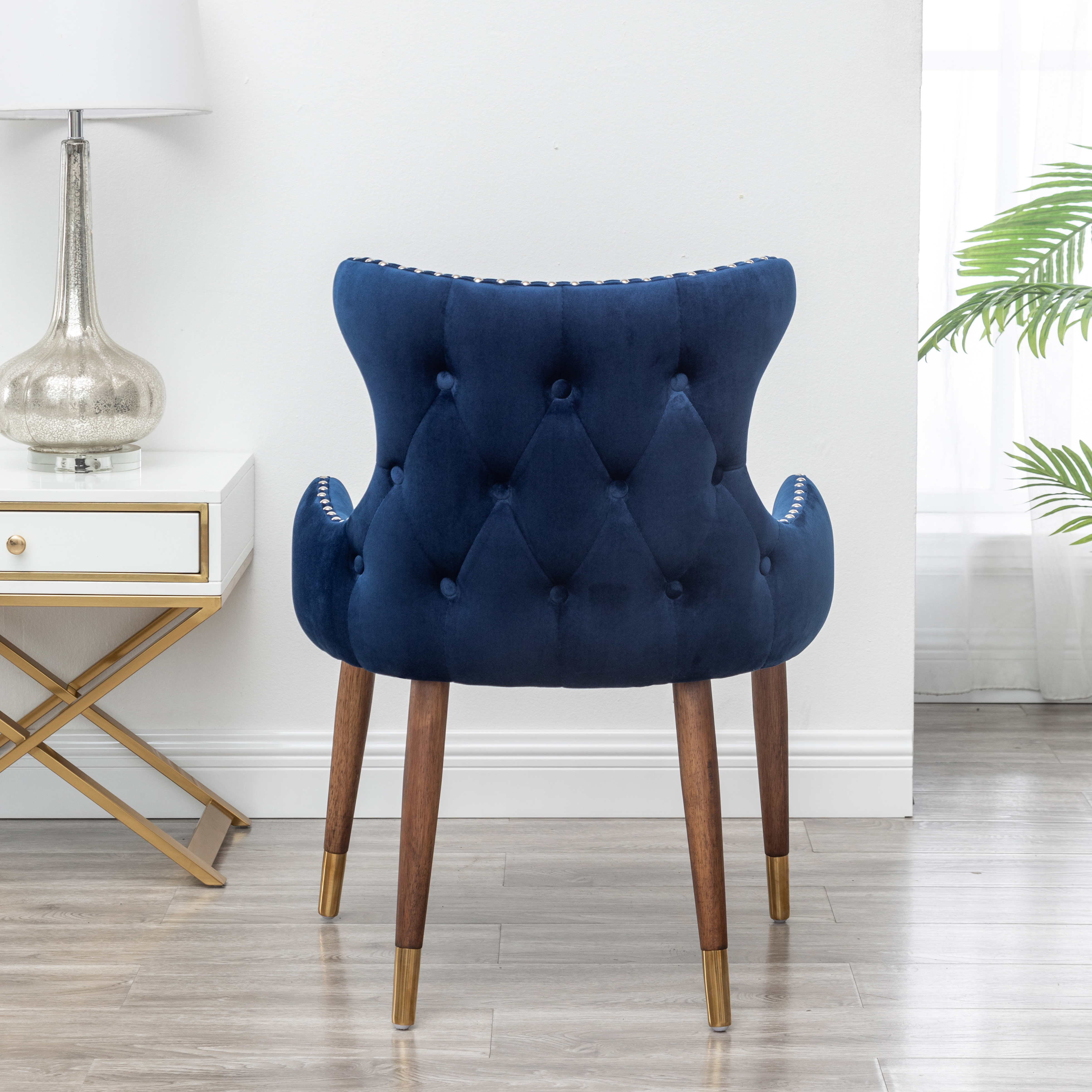 Lindale Contemporary Velvet Upholstered Nailhead Trim Accent Chair, Blue