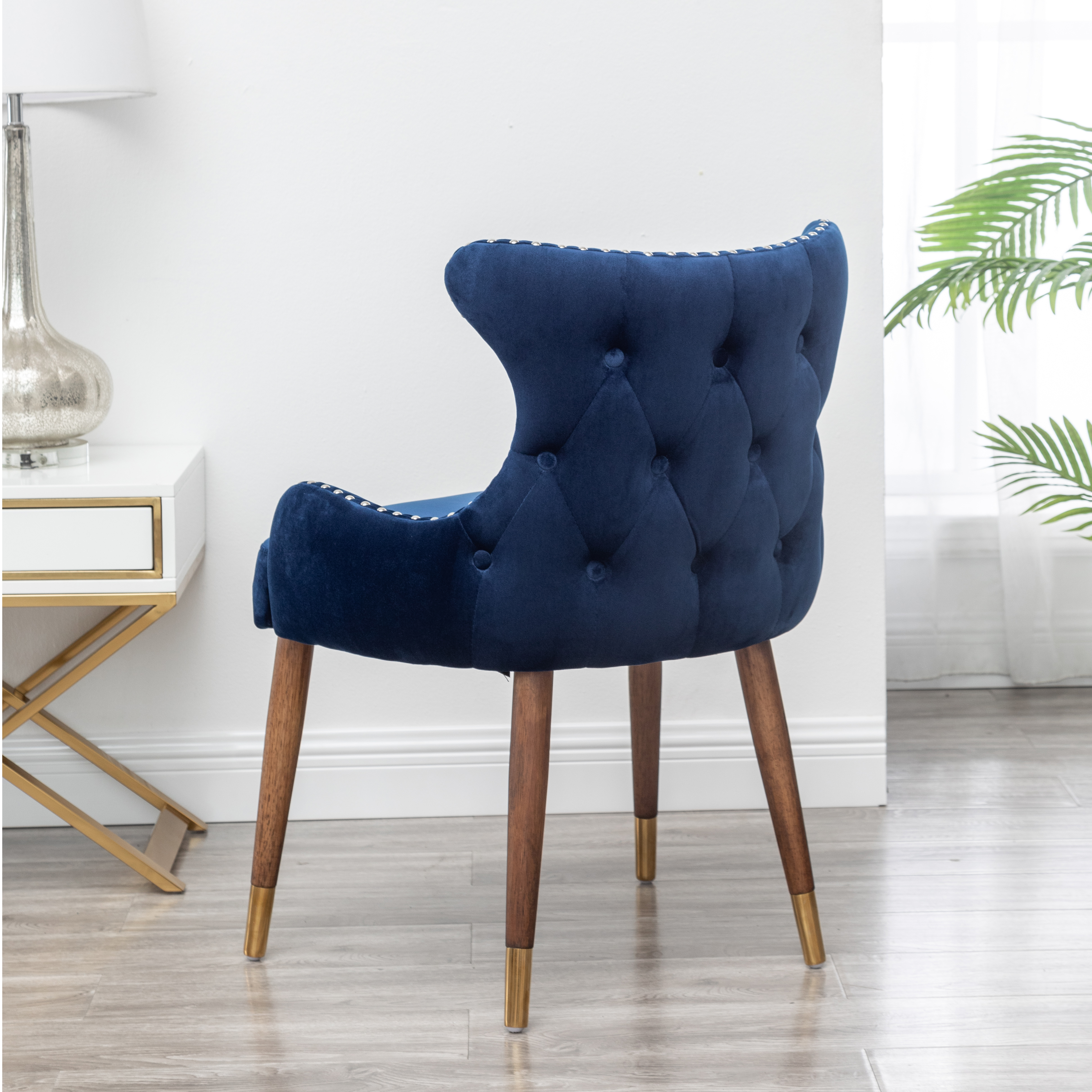 Lindale Contemporary Velvet Upholstered Nailhead Trim Accent Chair, Blue