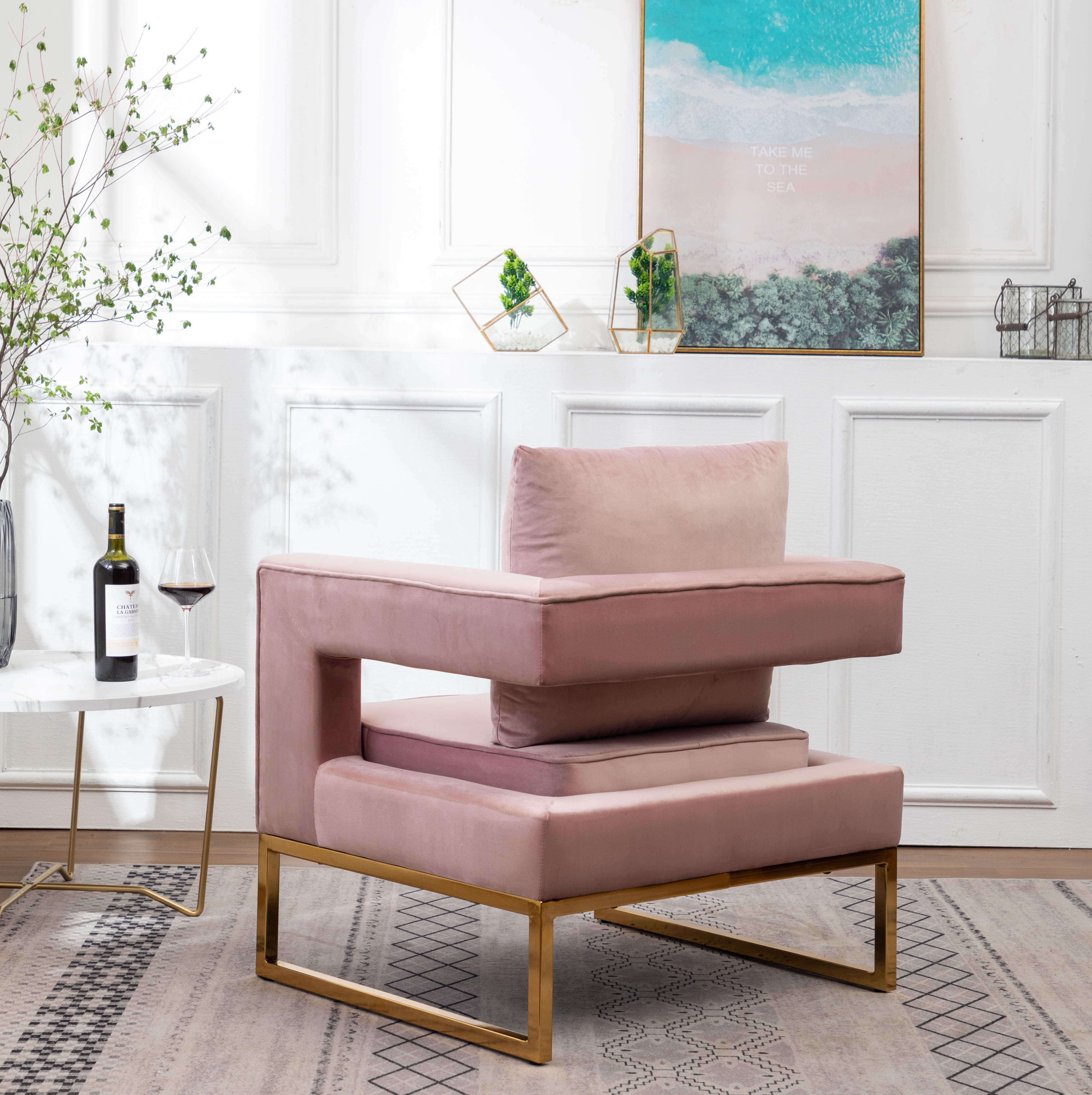 Lenola Contemporary Upholstered Accent Arm Chair, Pink