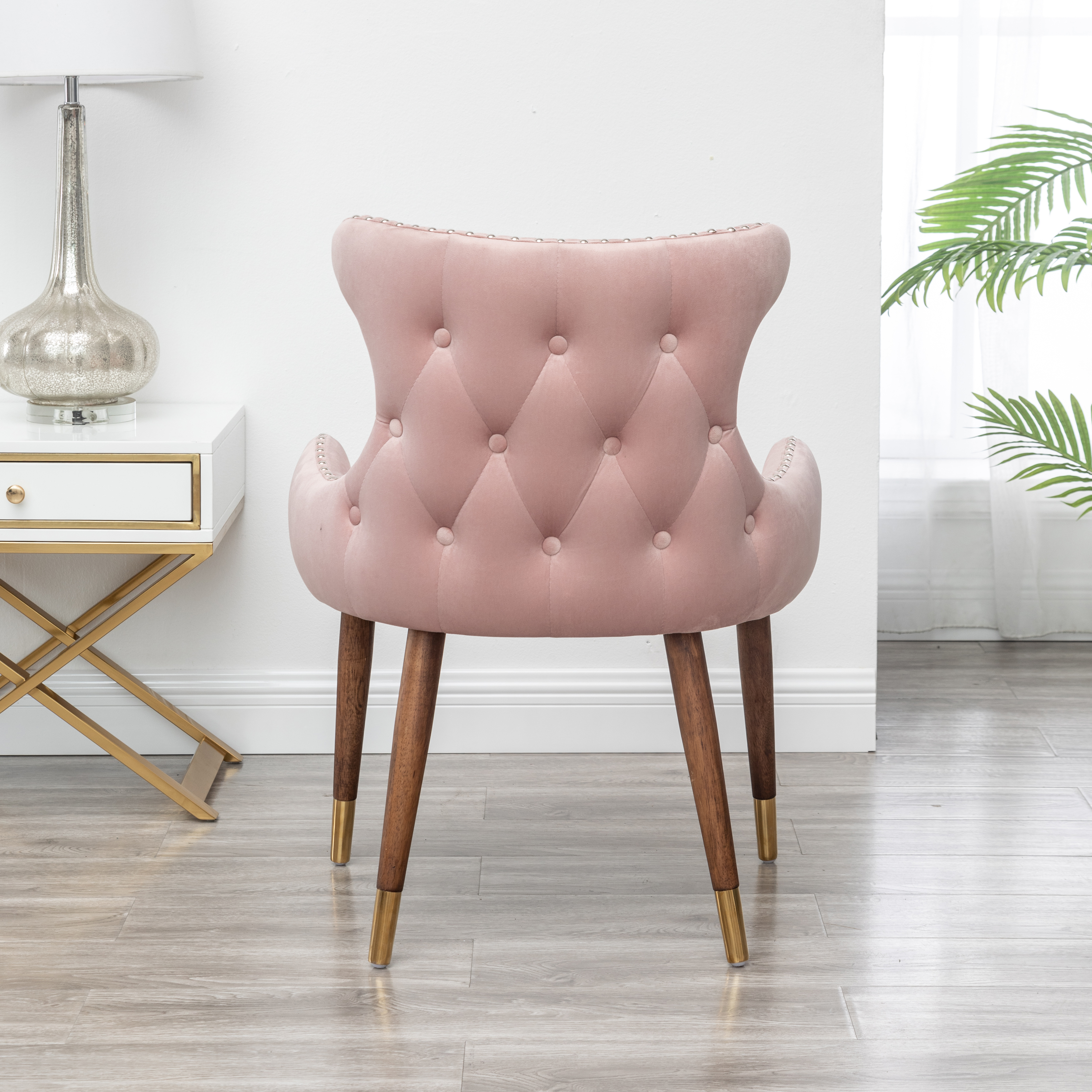 Lindale Contemporary Velvet Upholstered Nailhead Trim Accent Chair, Pink