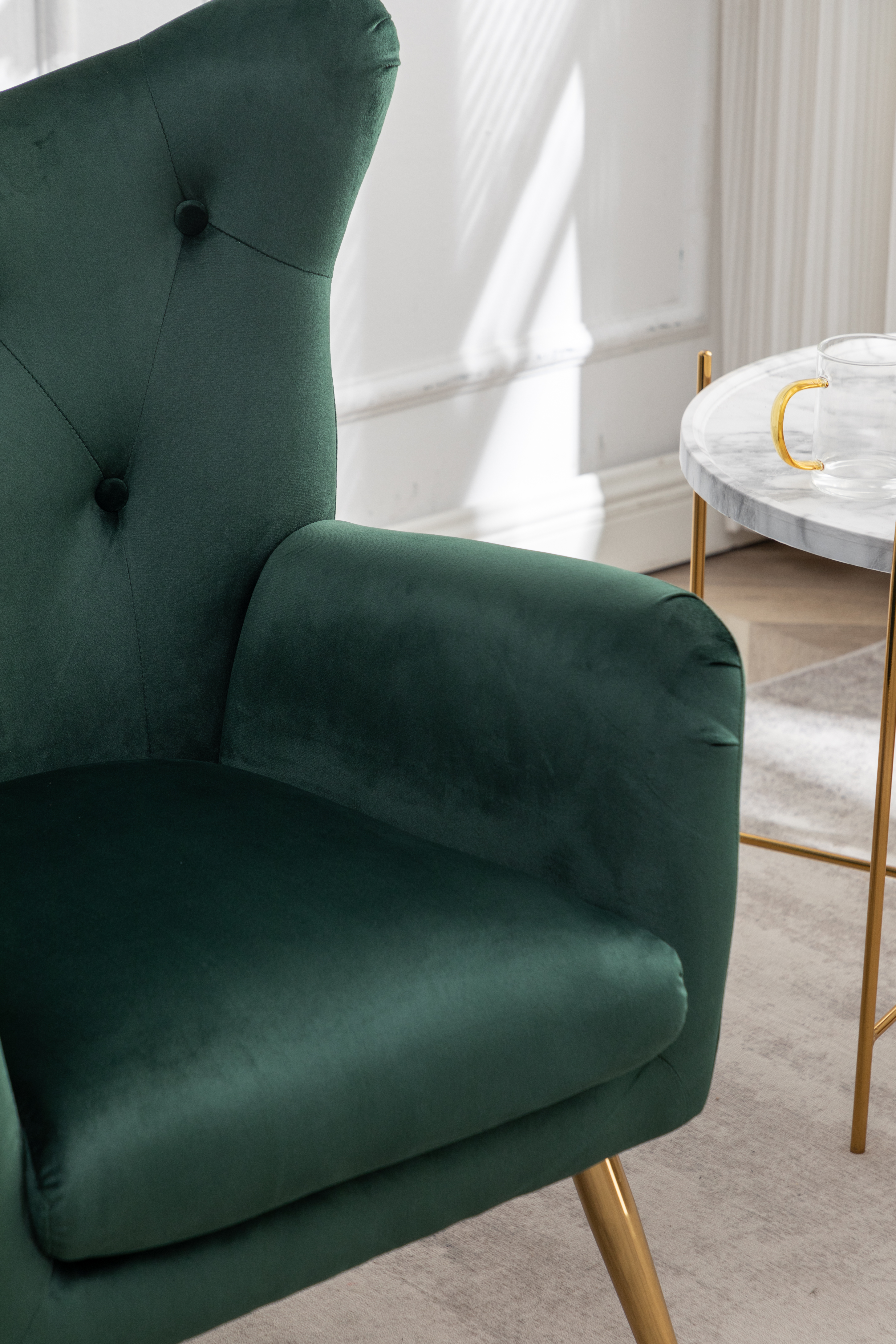 Sovarol Velvet Button-Tufted Wing Back Accent Chair, Green