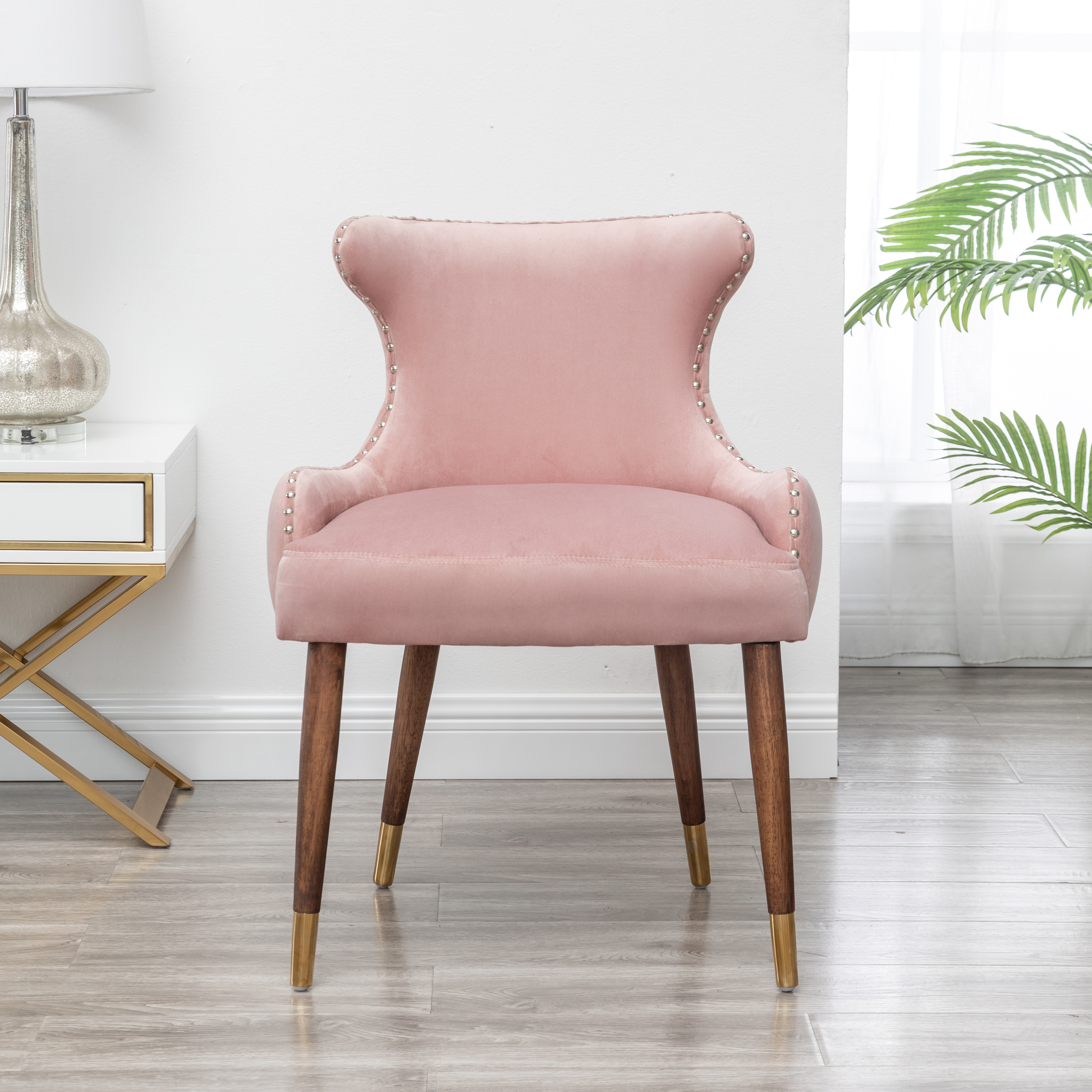 Lindale Contemporary Velvet Upholstered Nailhead Trim Accent Chair, Pink