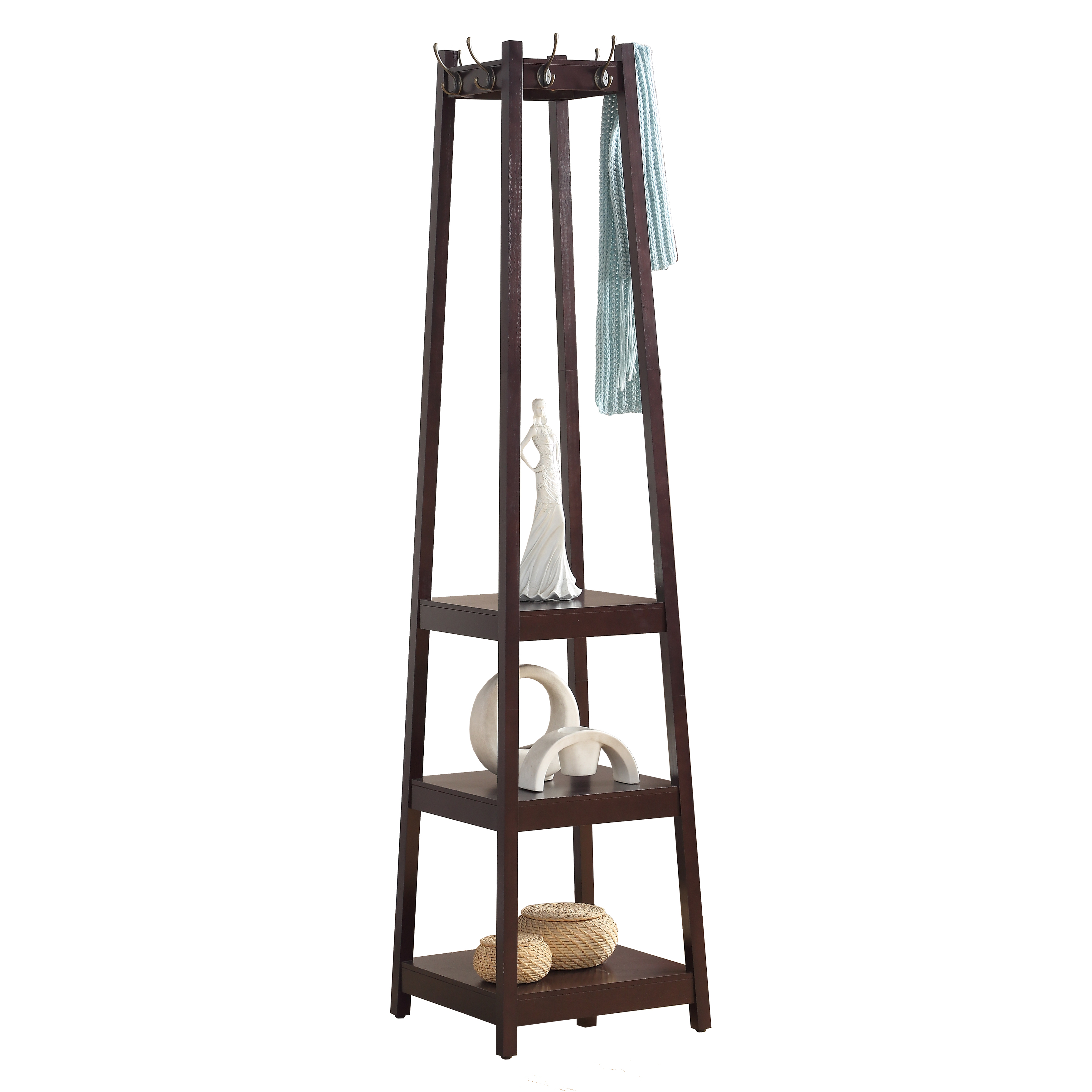 Vassen Coat Rack w/ 3-Tier Storage Shelves in Espresso Finish