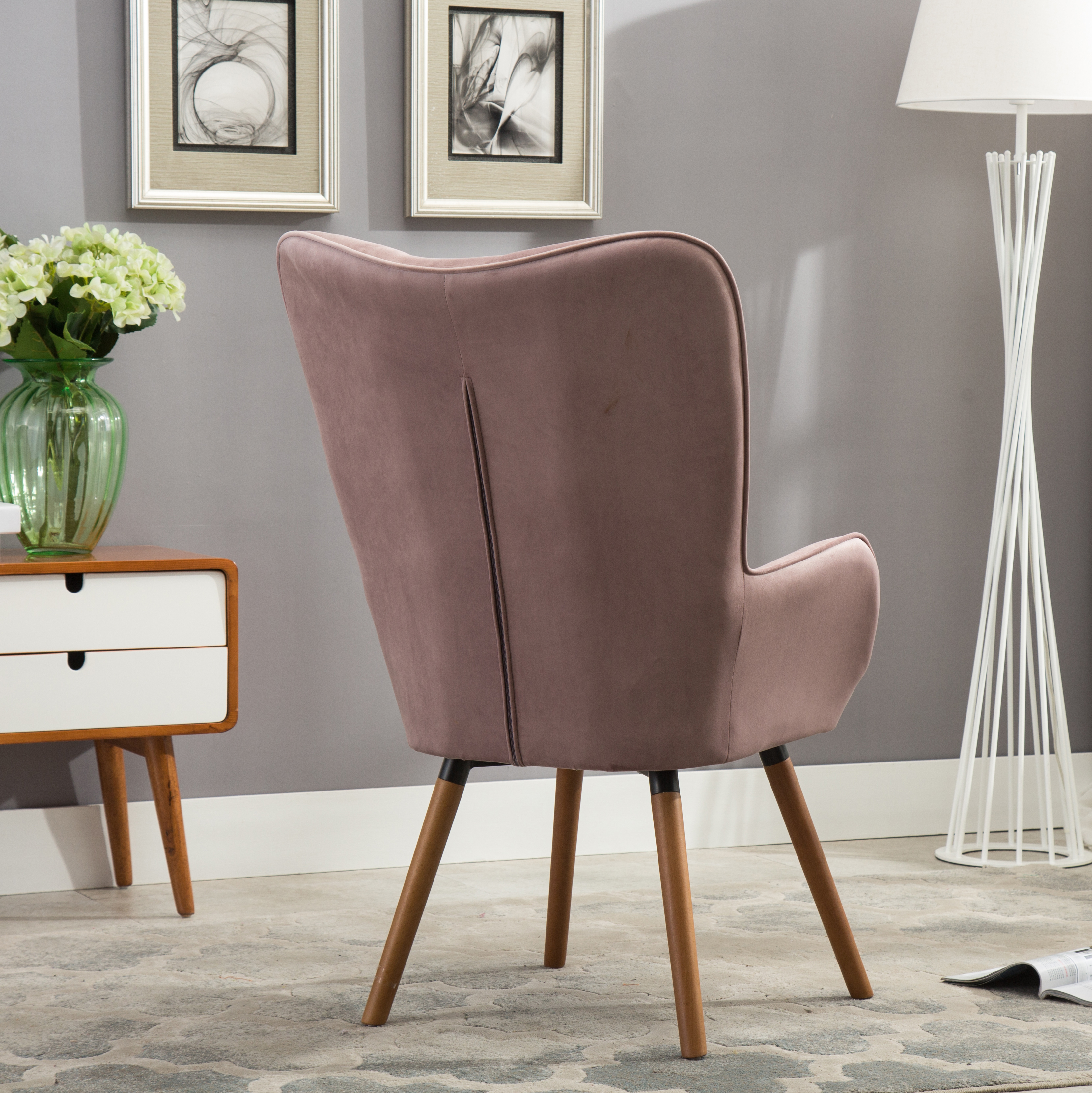 Doarnin Contemporary Silky Velvet Tufted Button Back Accent Chair, Mauve