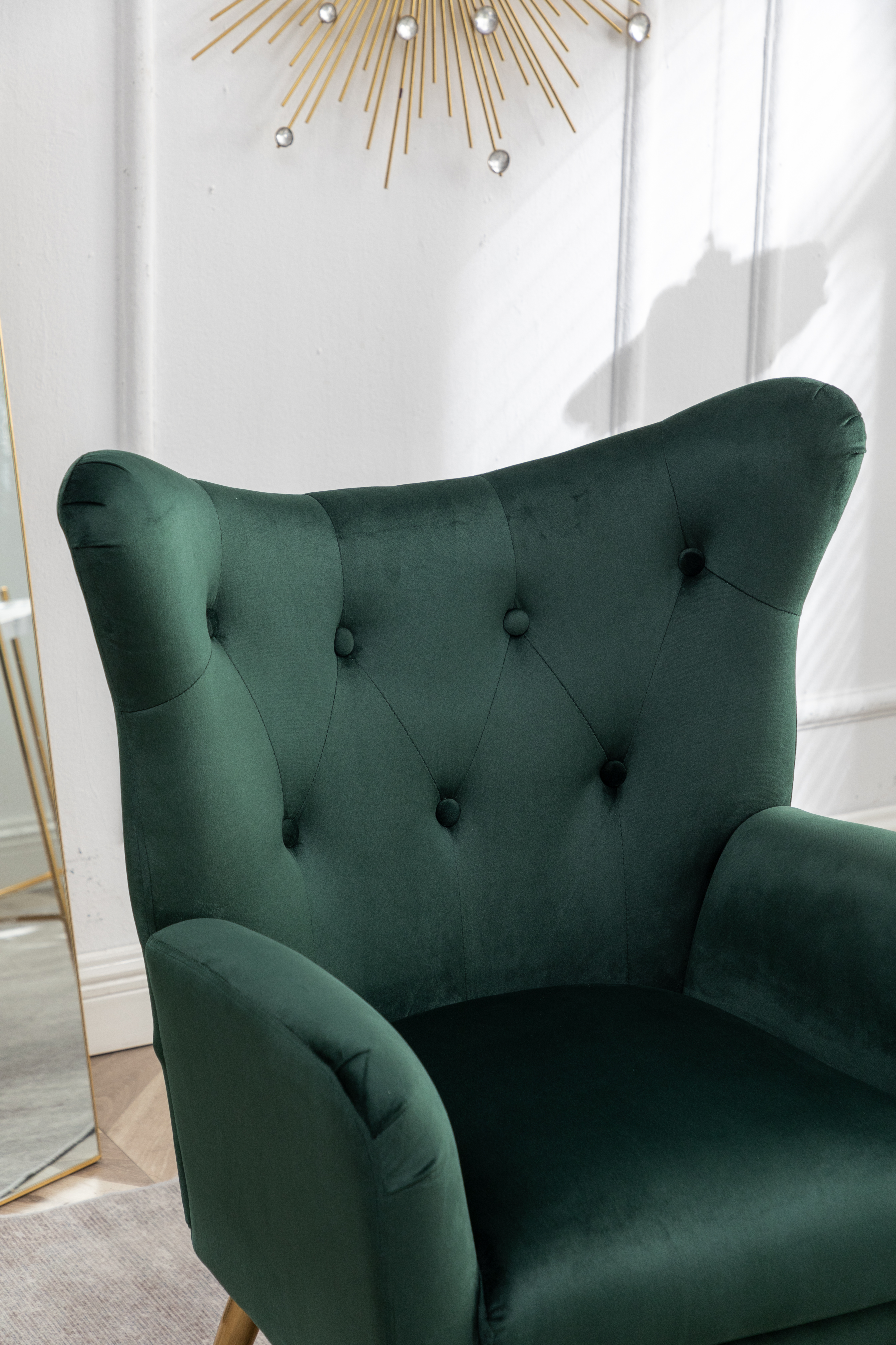 Sovarol Velvet Button-Tufted Wing Back Accent Chair, Green