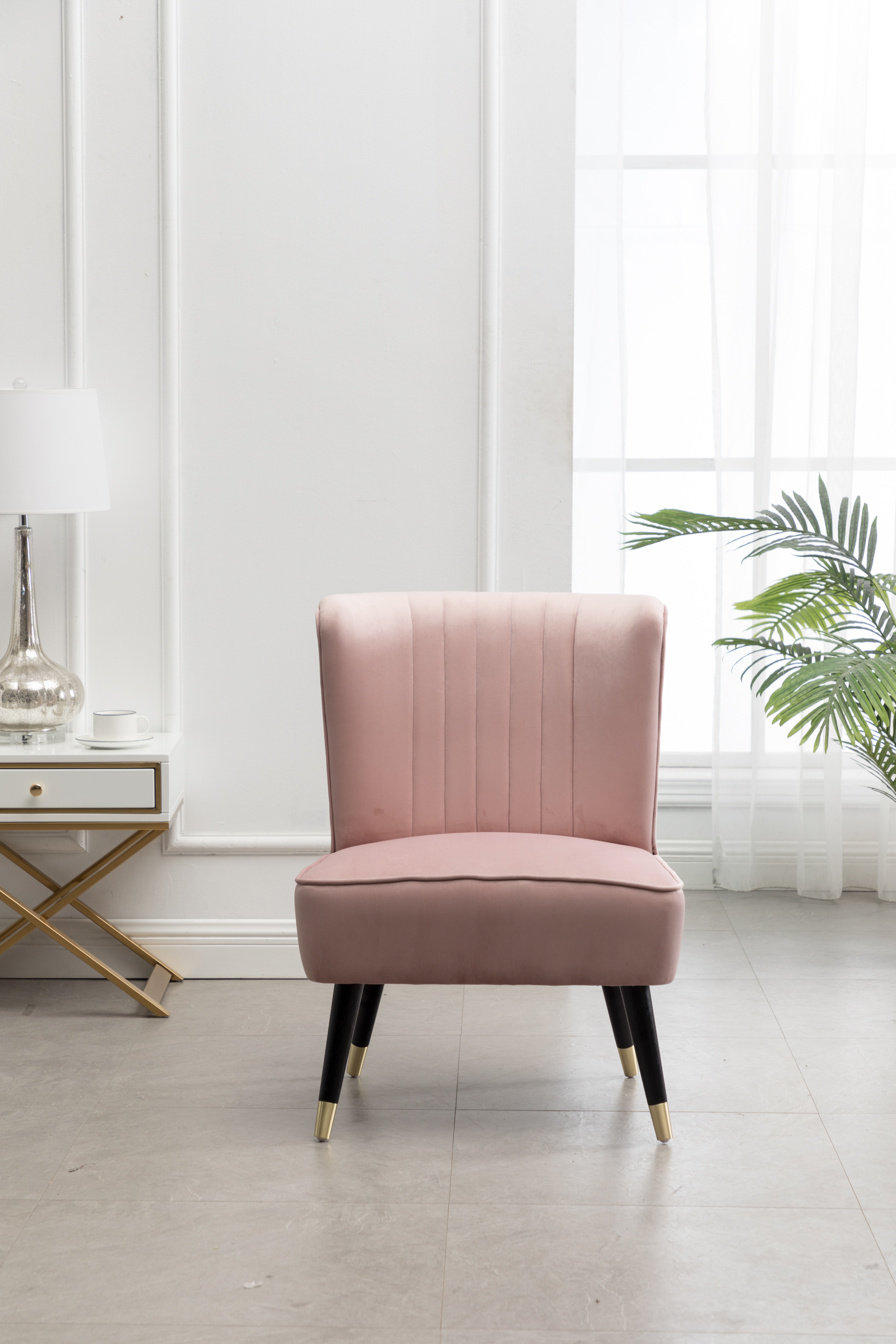 Elon Contemporary Velvet Upholstered Accent Chair, Pink