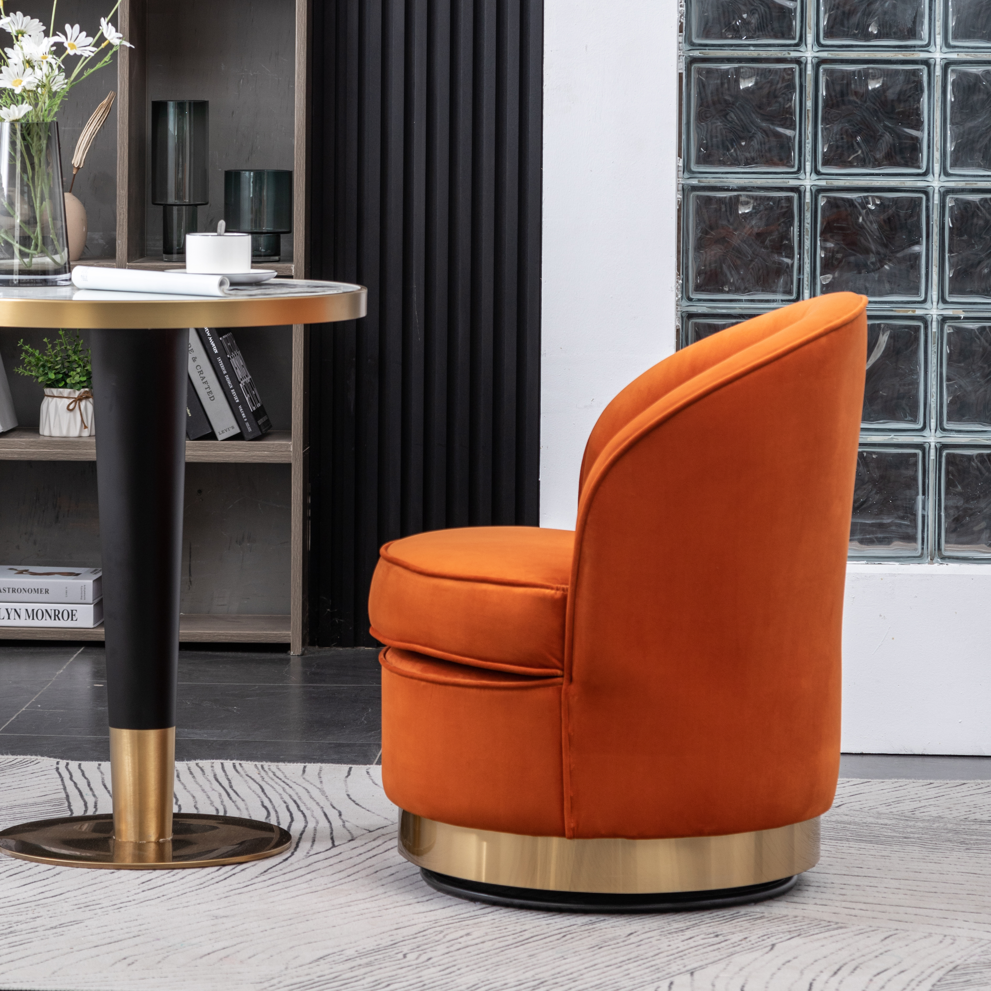 Wania Contemporary Velvet Swivel Chair, Orange