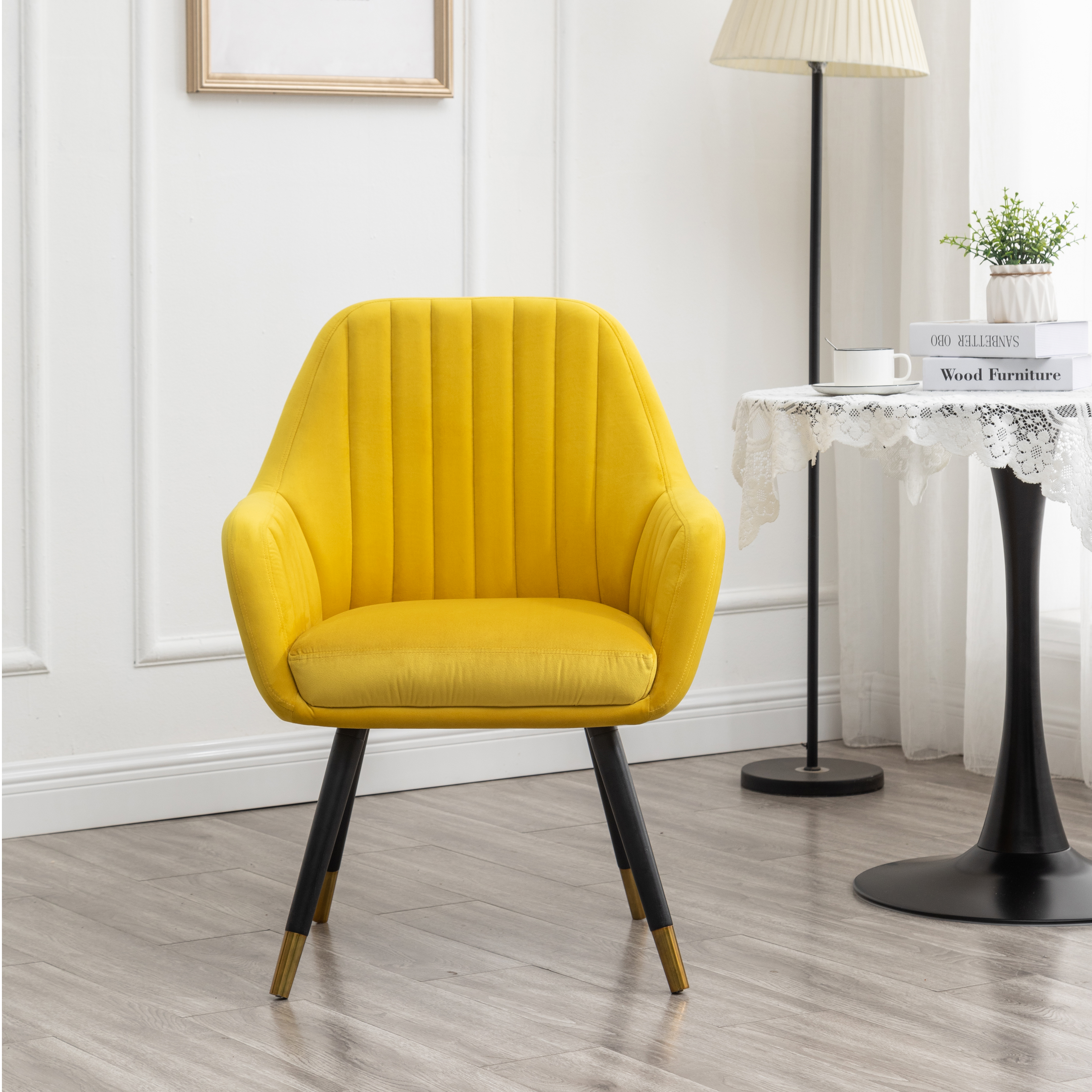 Tuchico Contemporary Velvet Upholstered Accent Chair, Yellow