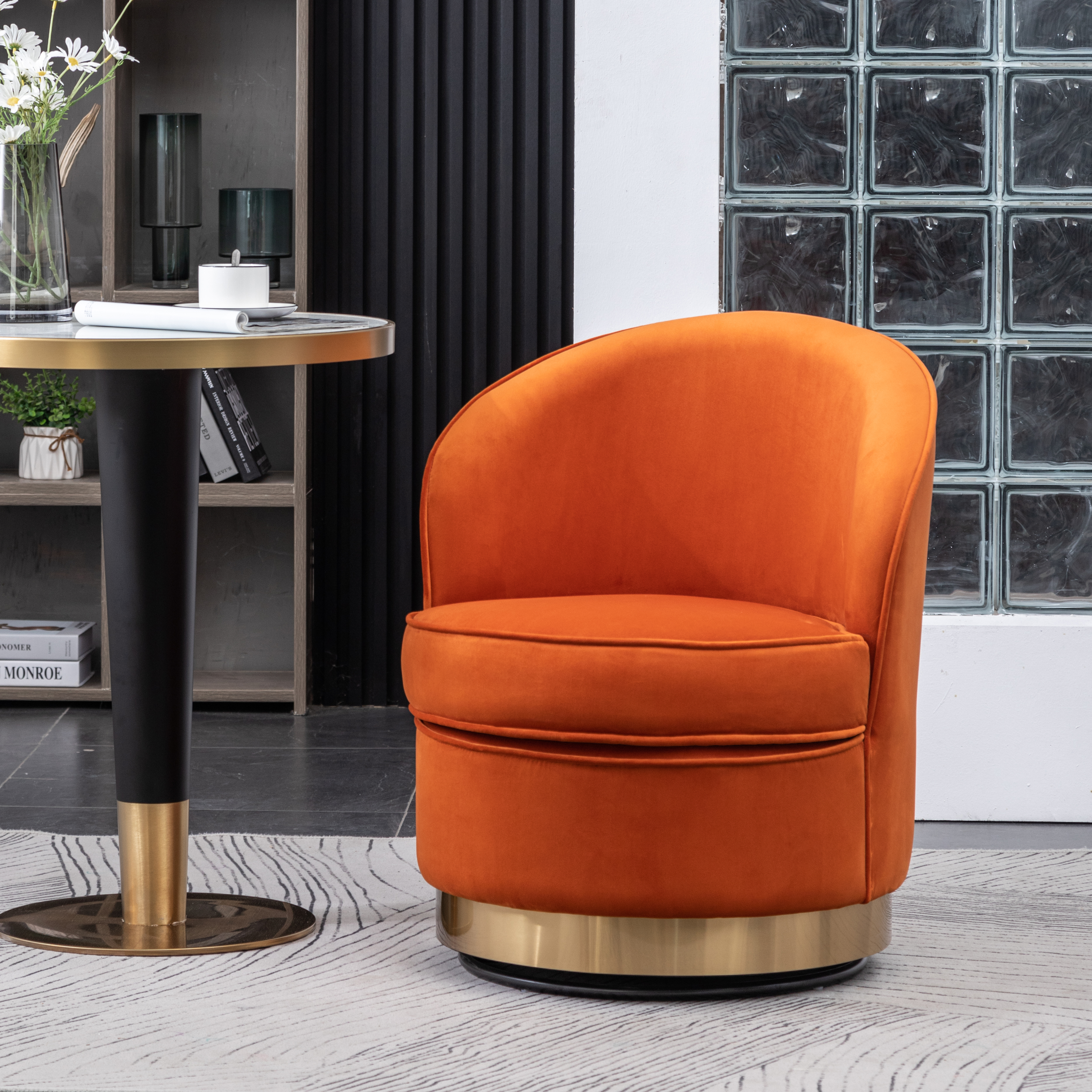 Wania Contemporary Velvet Swivel Chair, Orange