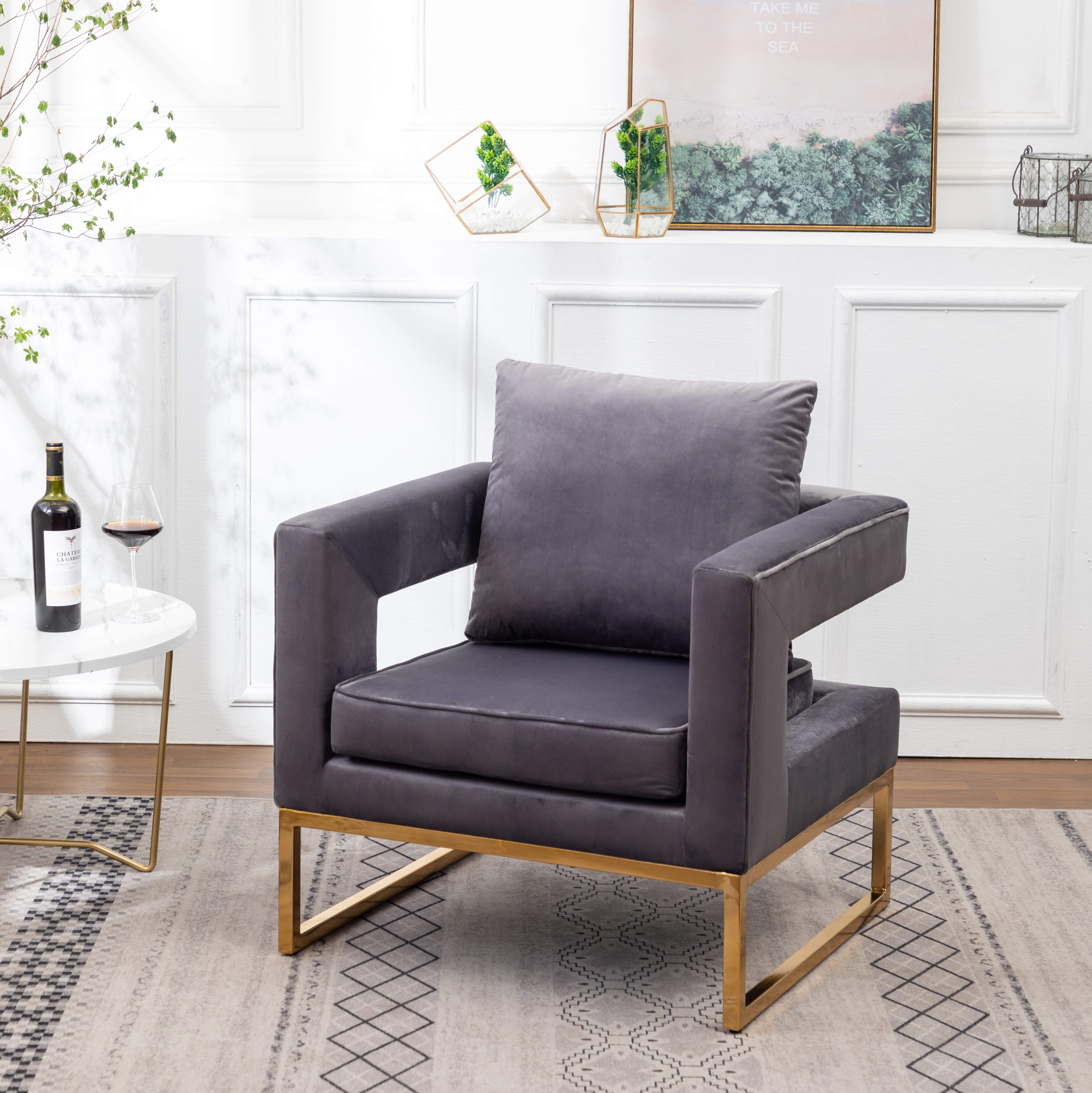 Lenola Contemporary Upholstered Accent Arm Chair, Gray