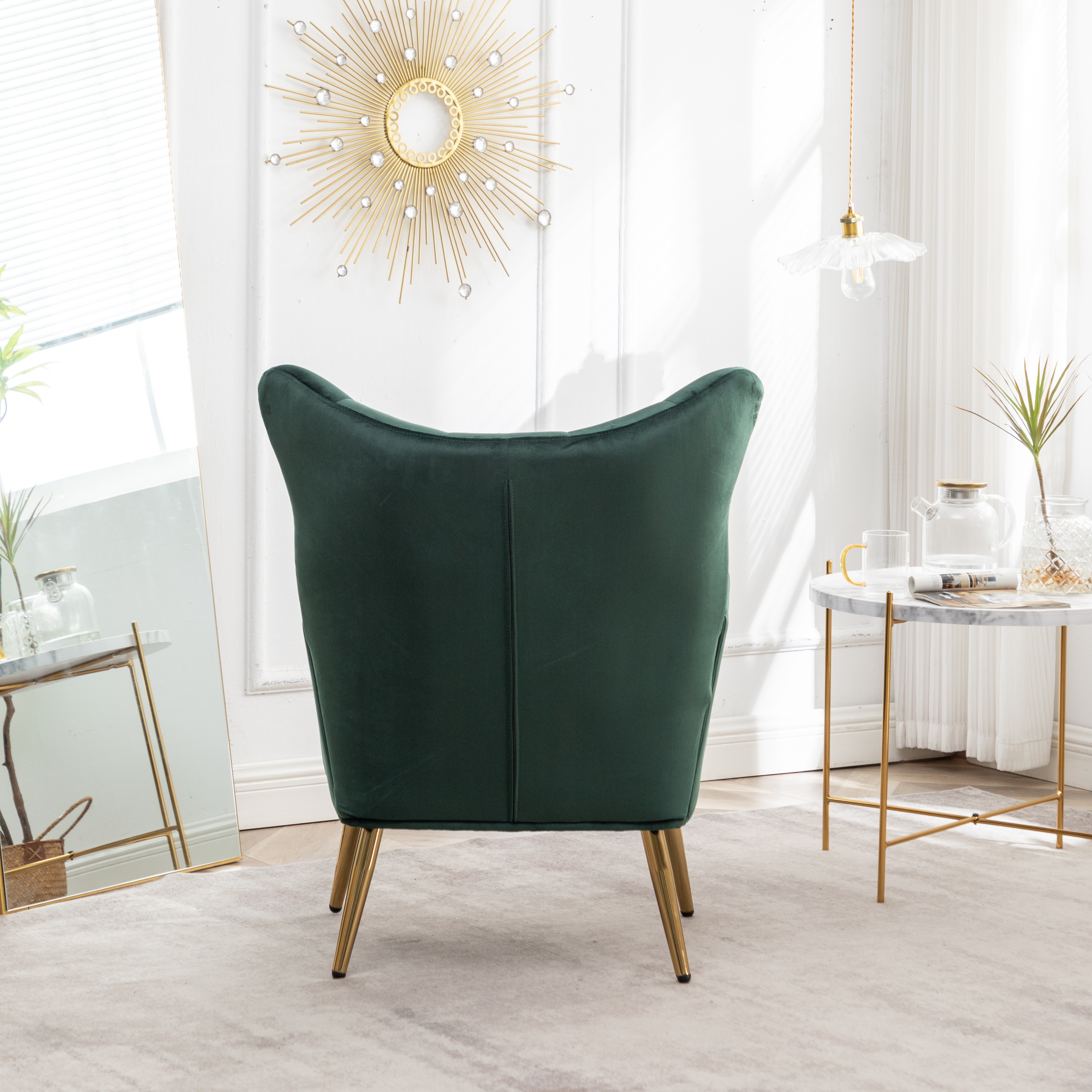 Sovarol Velvet Button-Tufted Wing Back Accent Chair, Green