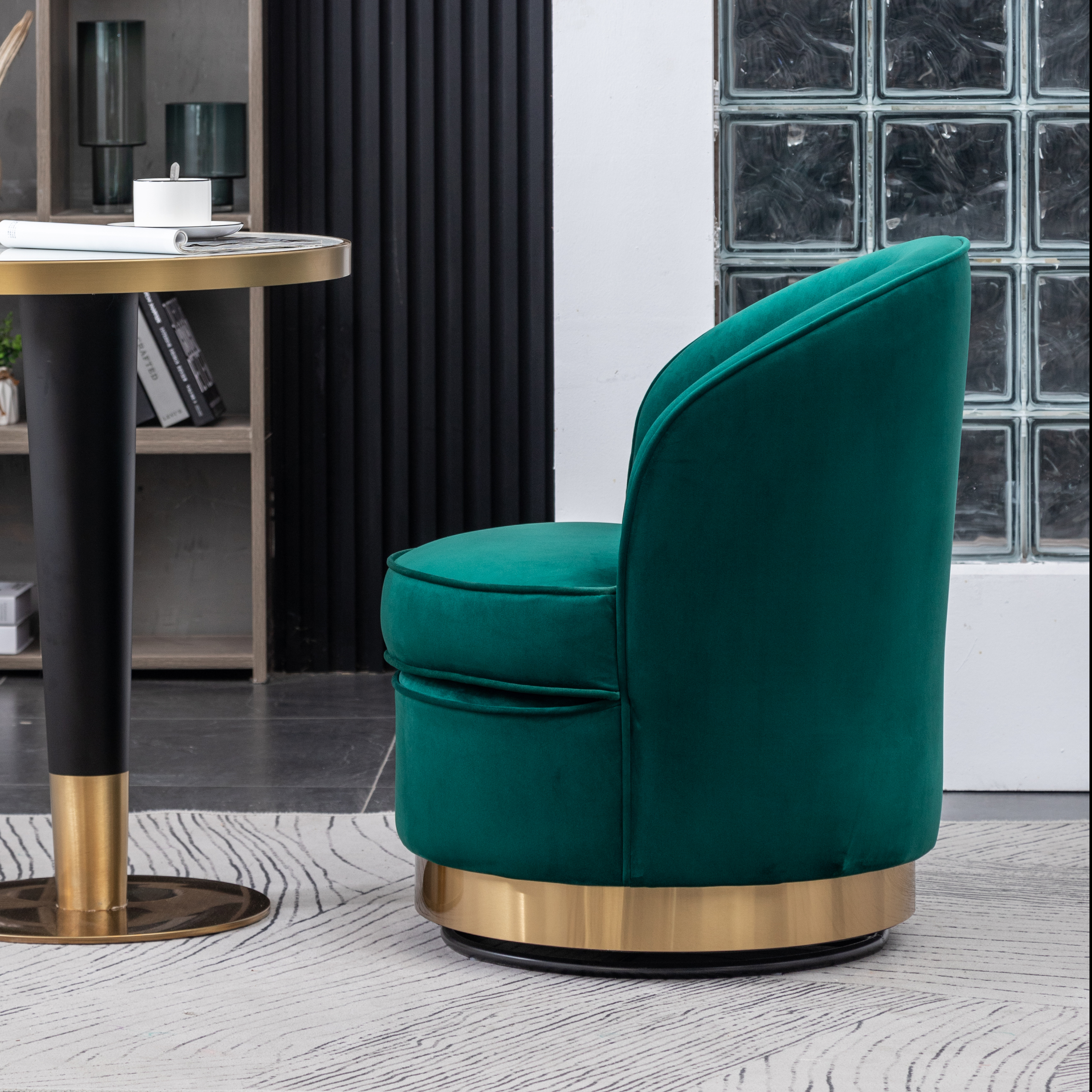 Wania Contemporary Velvet Swivel Chair, Green