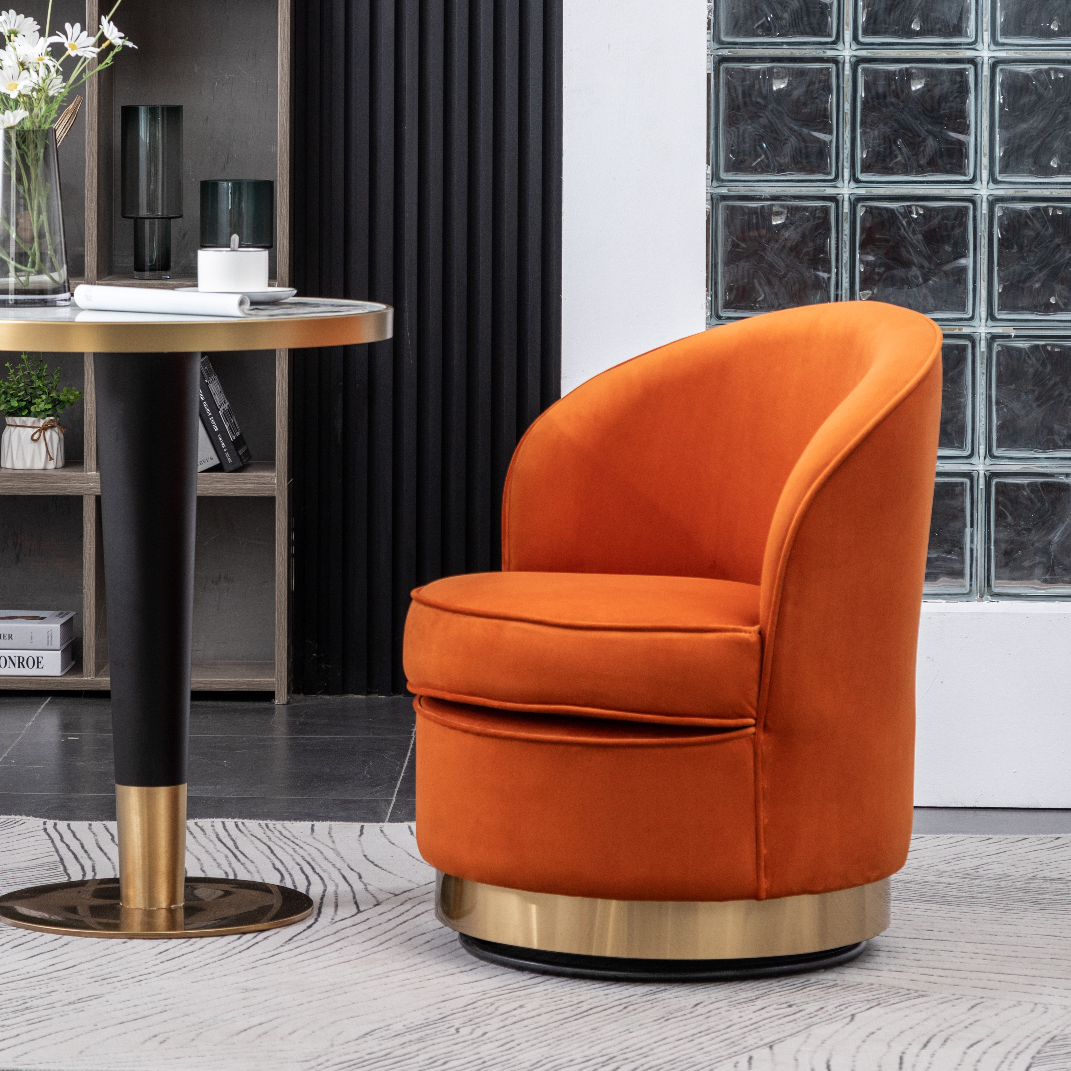 Wania Contemporary Velvet Swivel Chair, Orange