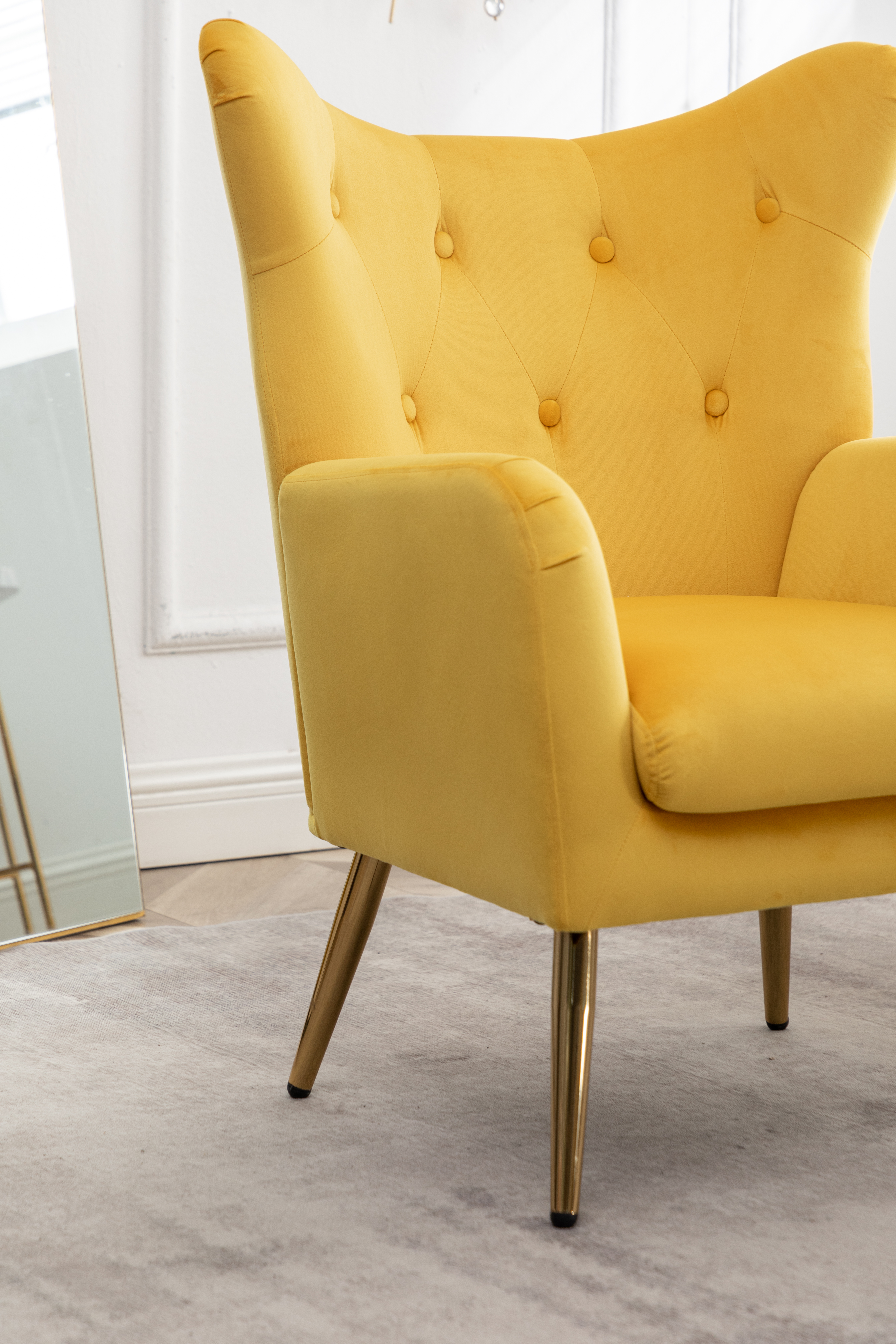 Sovarol Velvet Button-Tufted Wing Back Accent Chair, Yellow