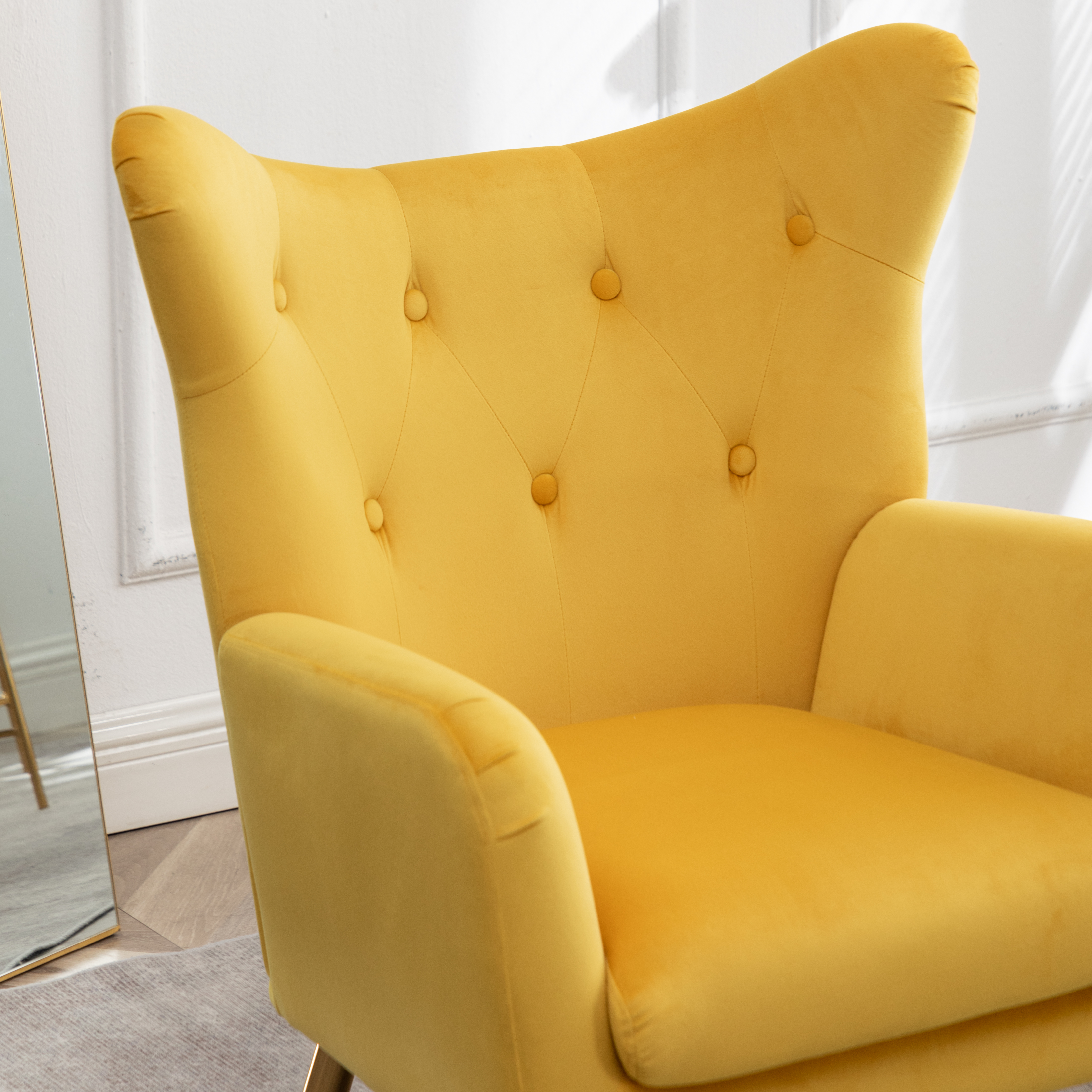 Sovarol Velvet Button-Tufted Wing Back Accent Chair, Yellow