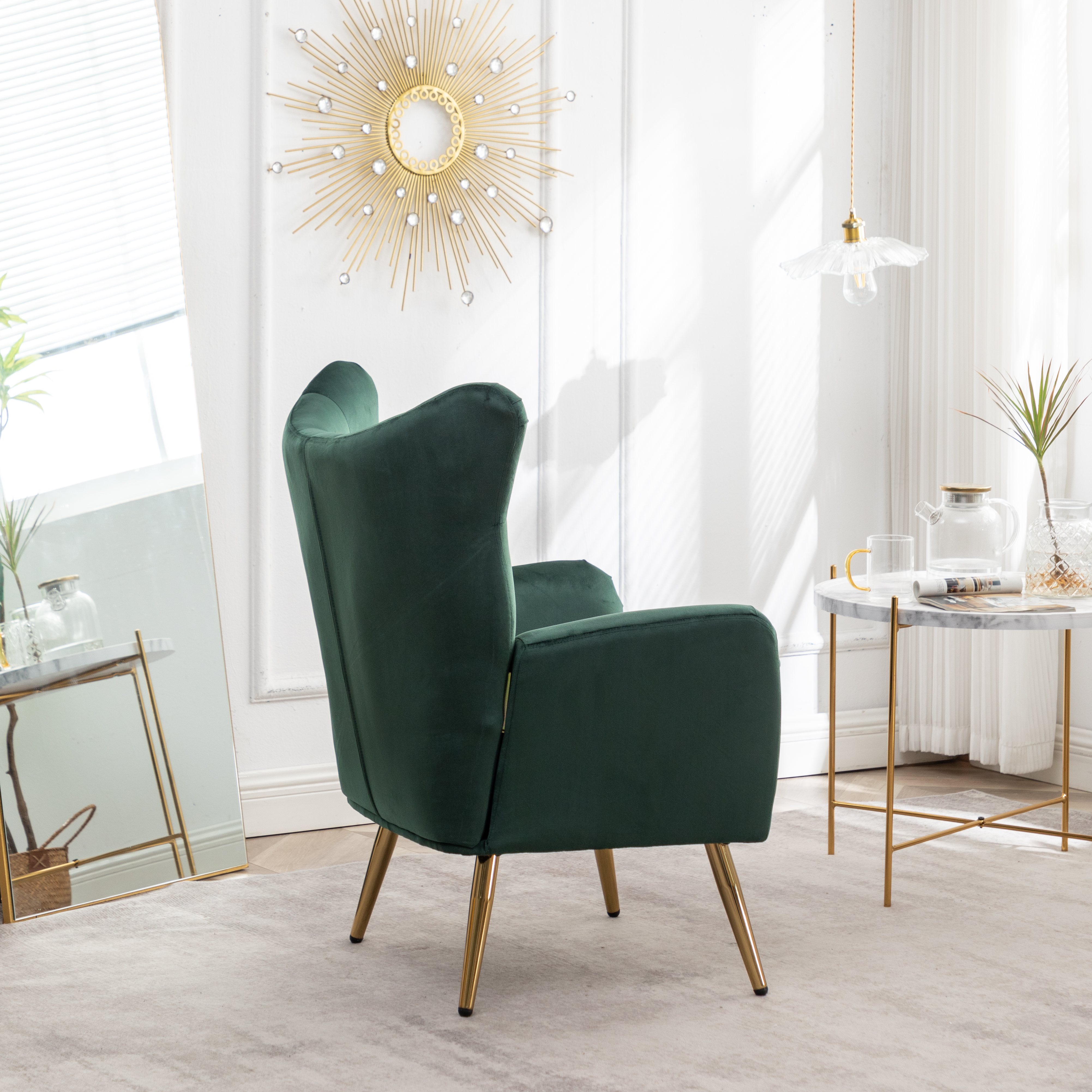 Sovarol Velvet Button-Tufted Wing Back Accent Chair, Green