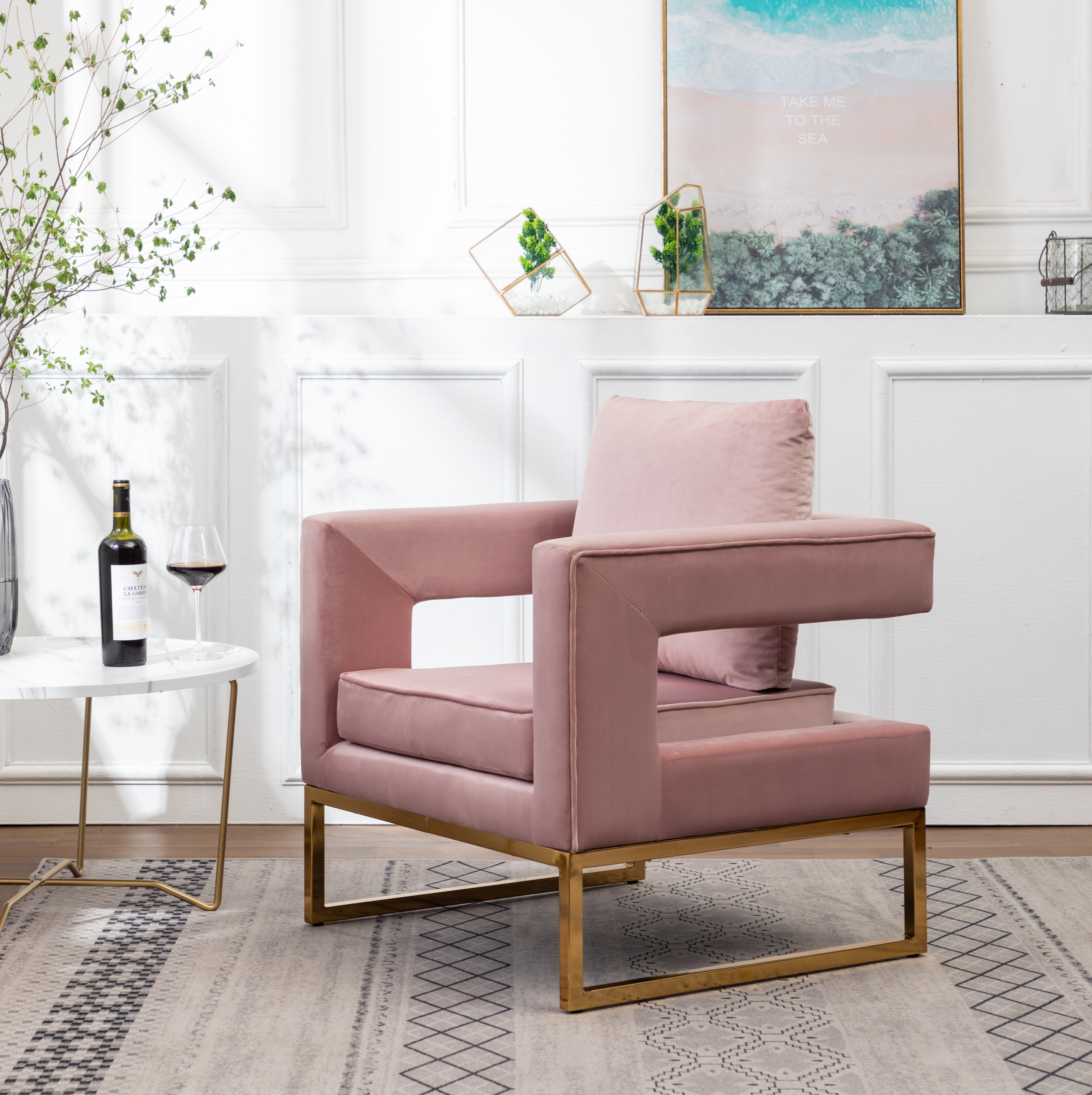 Lenola Contemporary Upholstered Accent Arm Chair, Pink