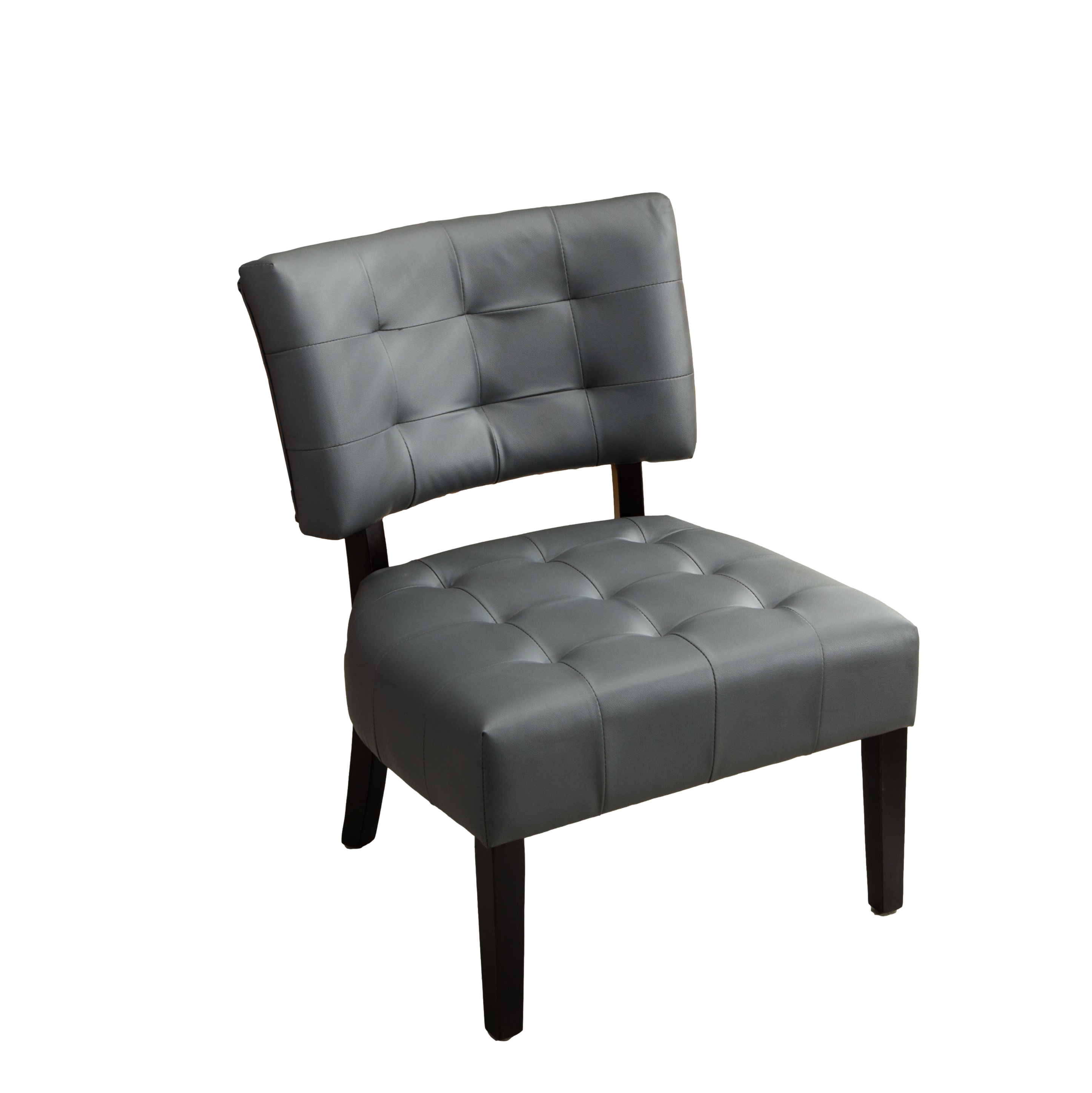 Blended Leather Tufted Accent Chair with Oversized Seating, Gray