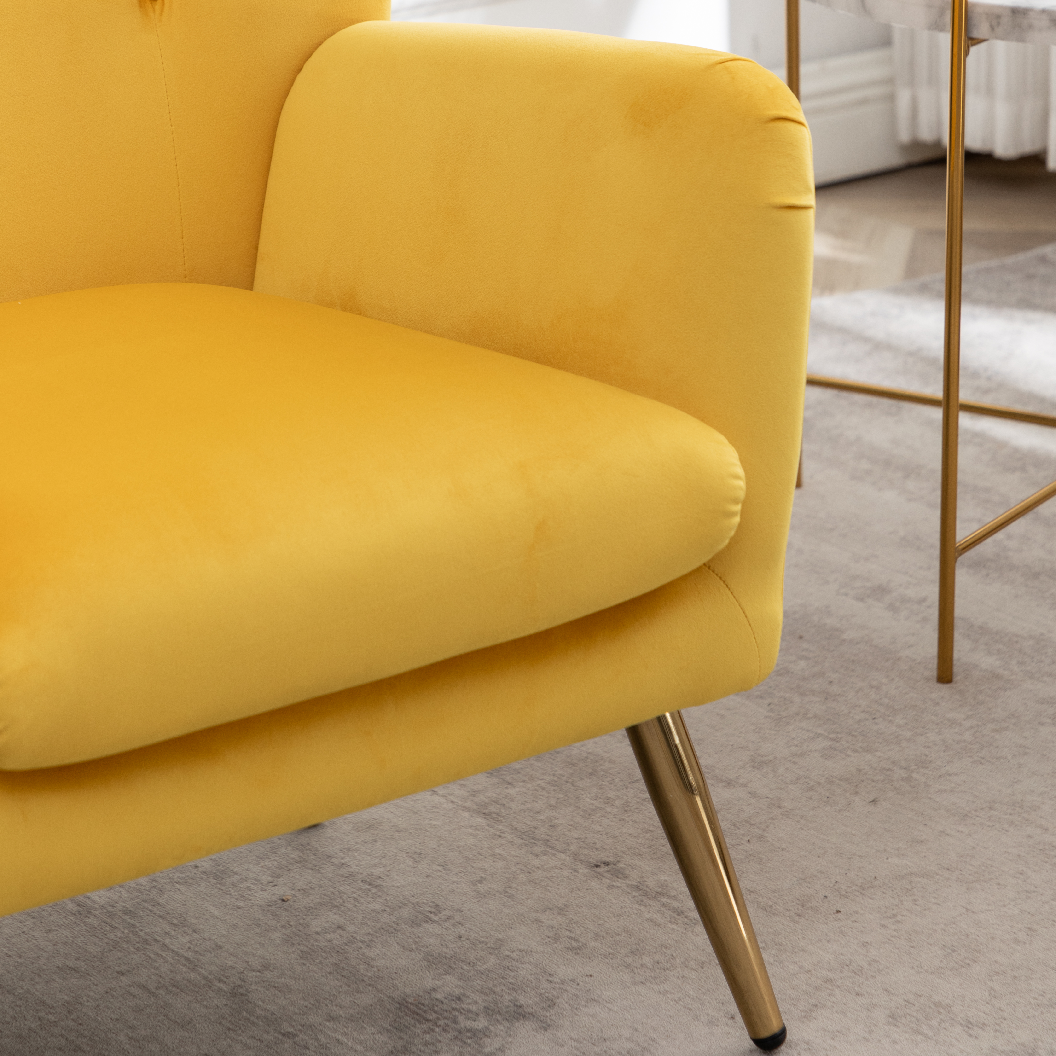 Sovarol Velvet Button-Tufted Wing Back Accent Chair, Yellow