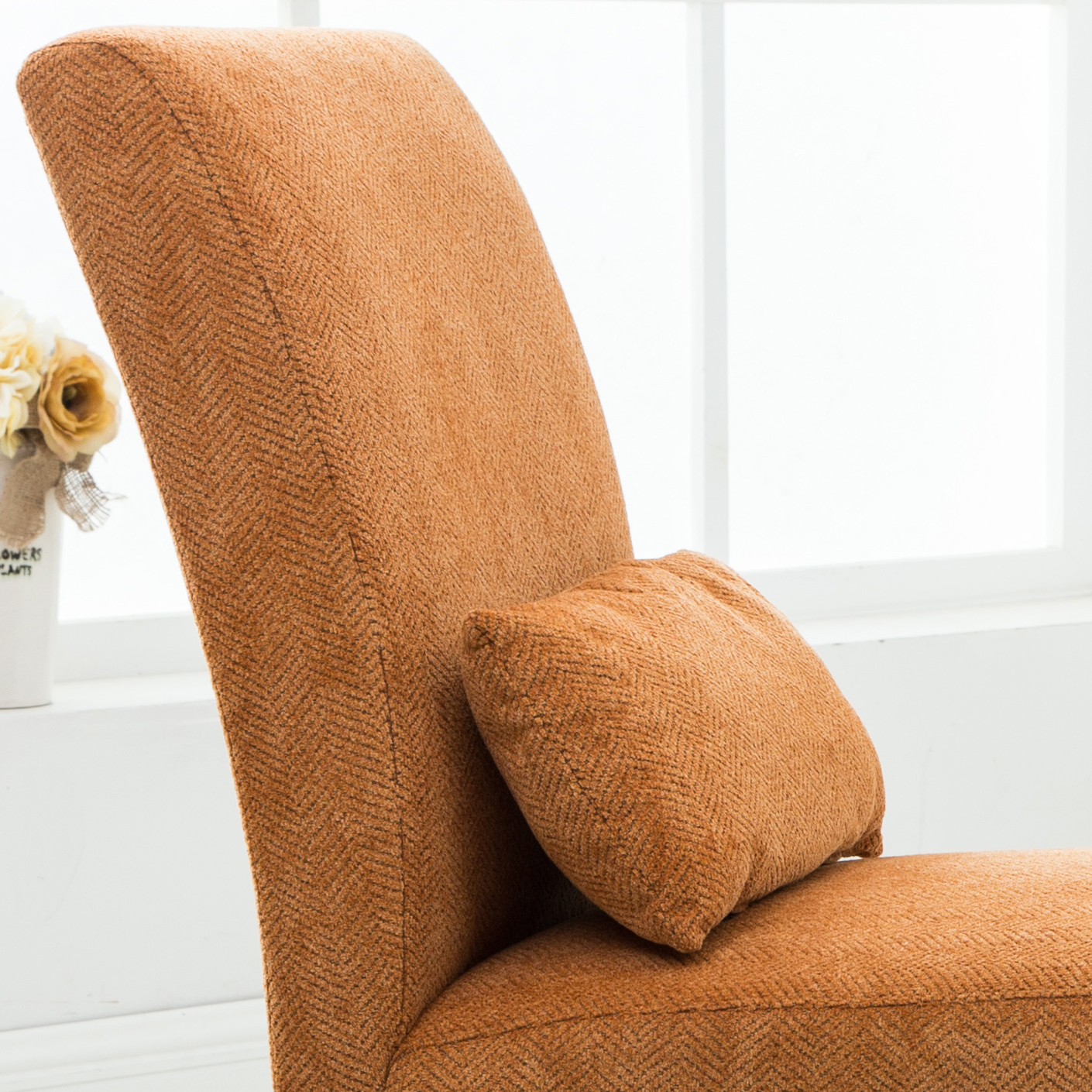 Pisano Contemporary Chenille Fabric Armless Accent Chair with Pillow, Orange