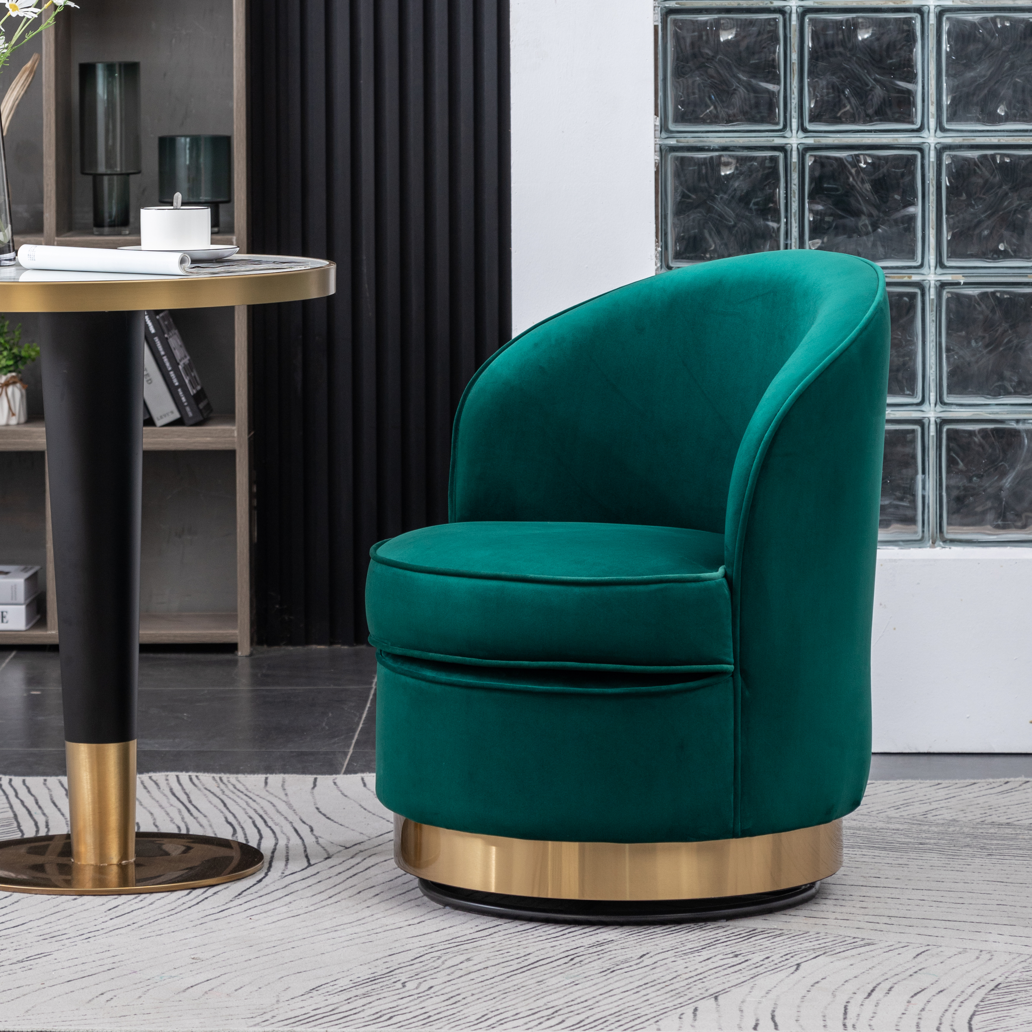 Wania Contemporary Velvet Swivel Chair, Green