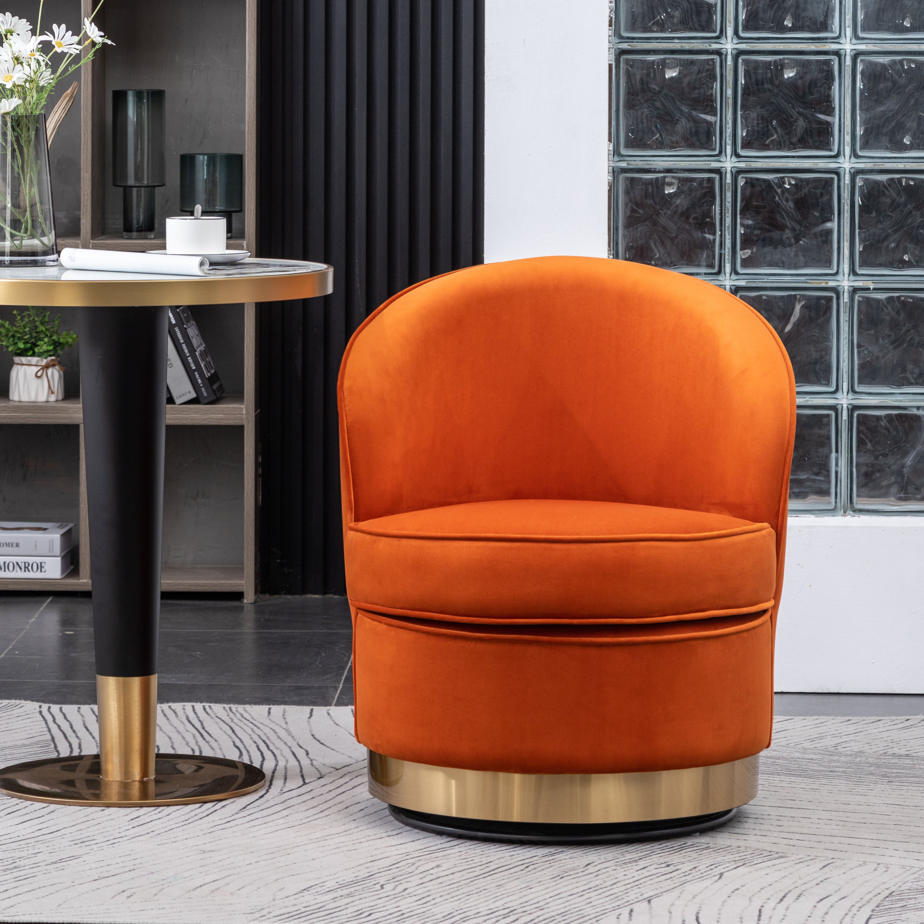 Wania Contemporary Velvet Swivel Chair, Orange