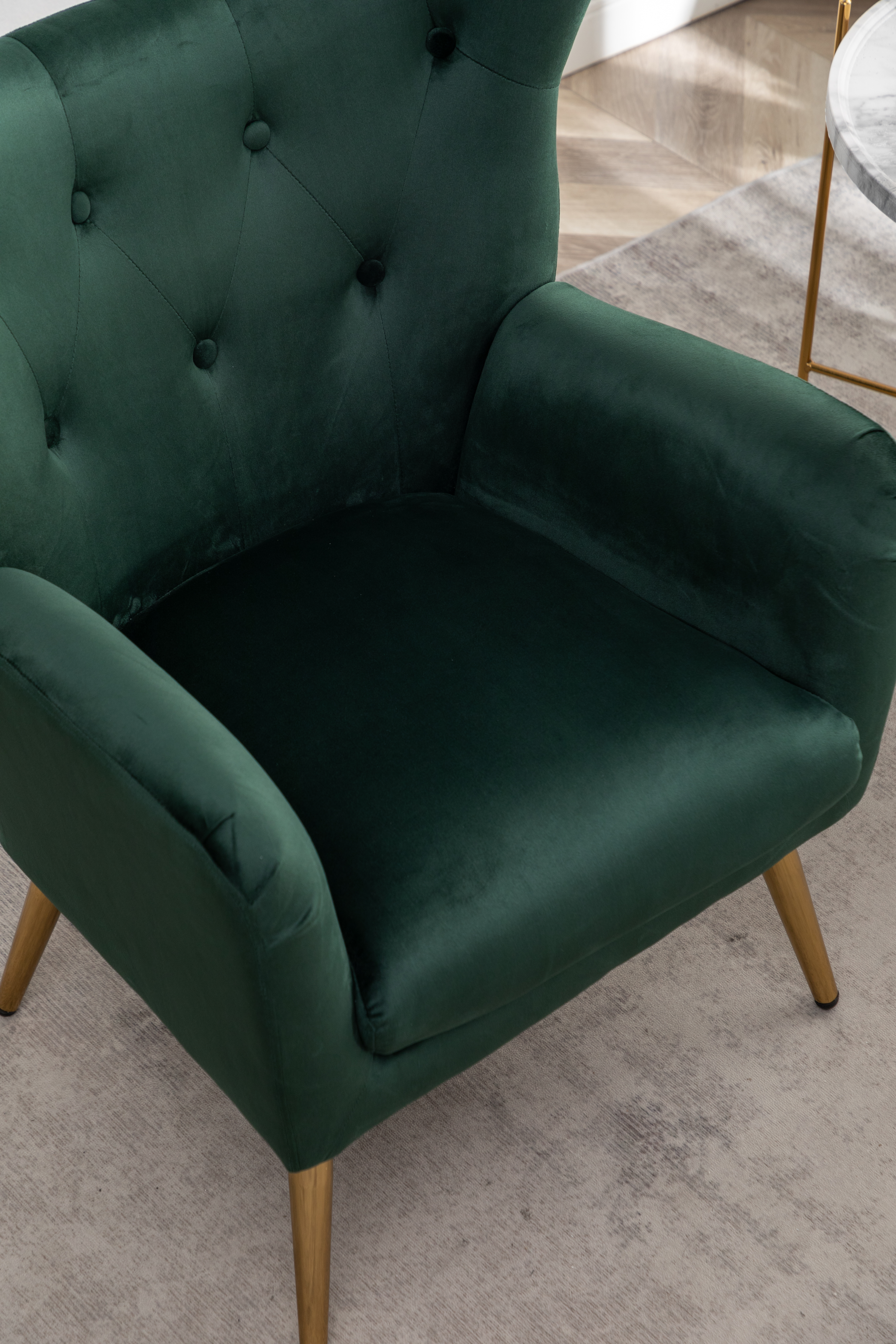 Sovarol Velvet Button-Tufted Wing Back Accent Chair, Green