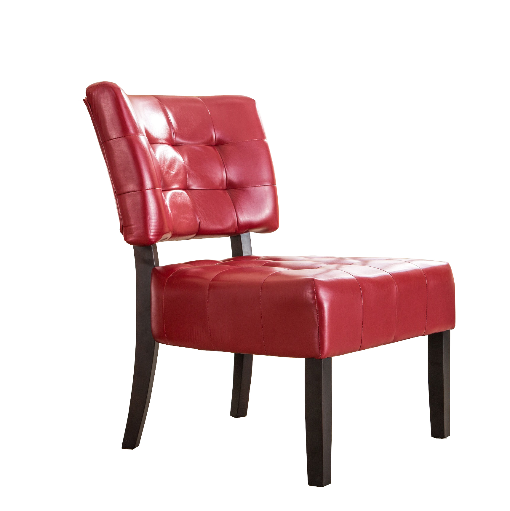 Blended Leather Tufted Accent Chair with Oversized Seating, Red