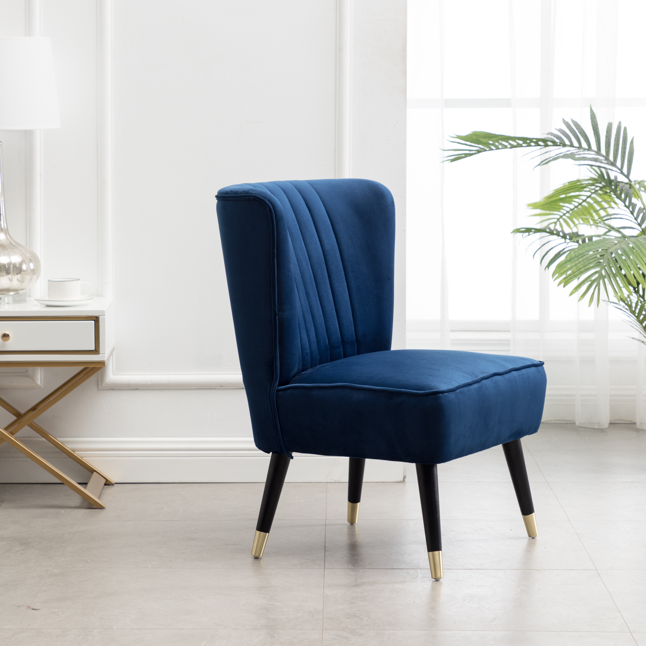 Elon Contemporary Velvet Upholstered Accent Chair, Blue