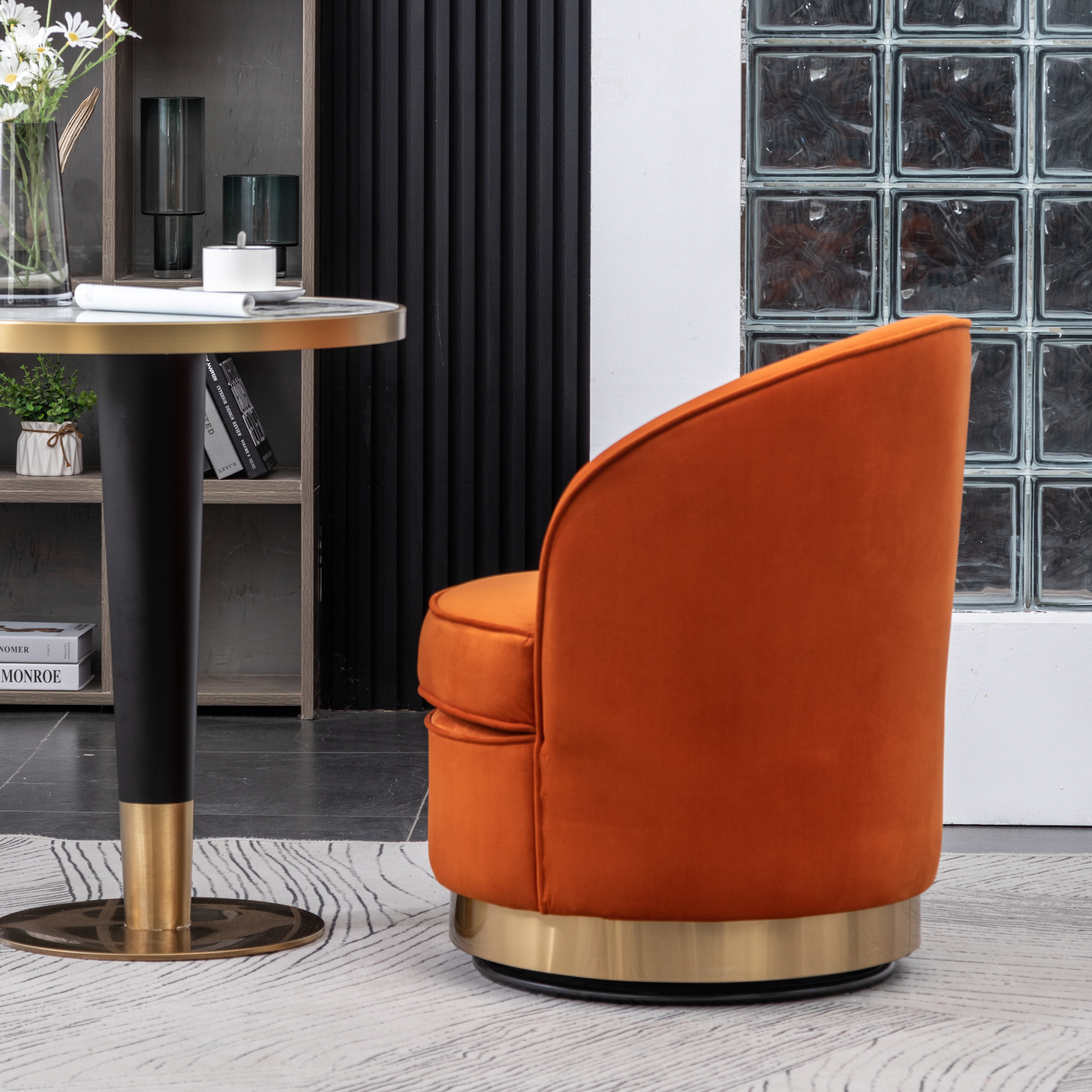 Wania Contemporary Velvet Swivel Chair, Orange