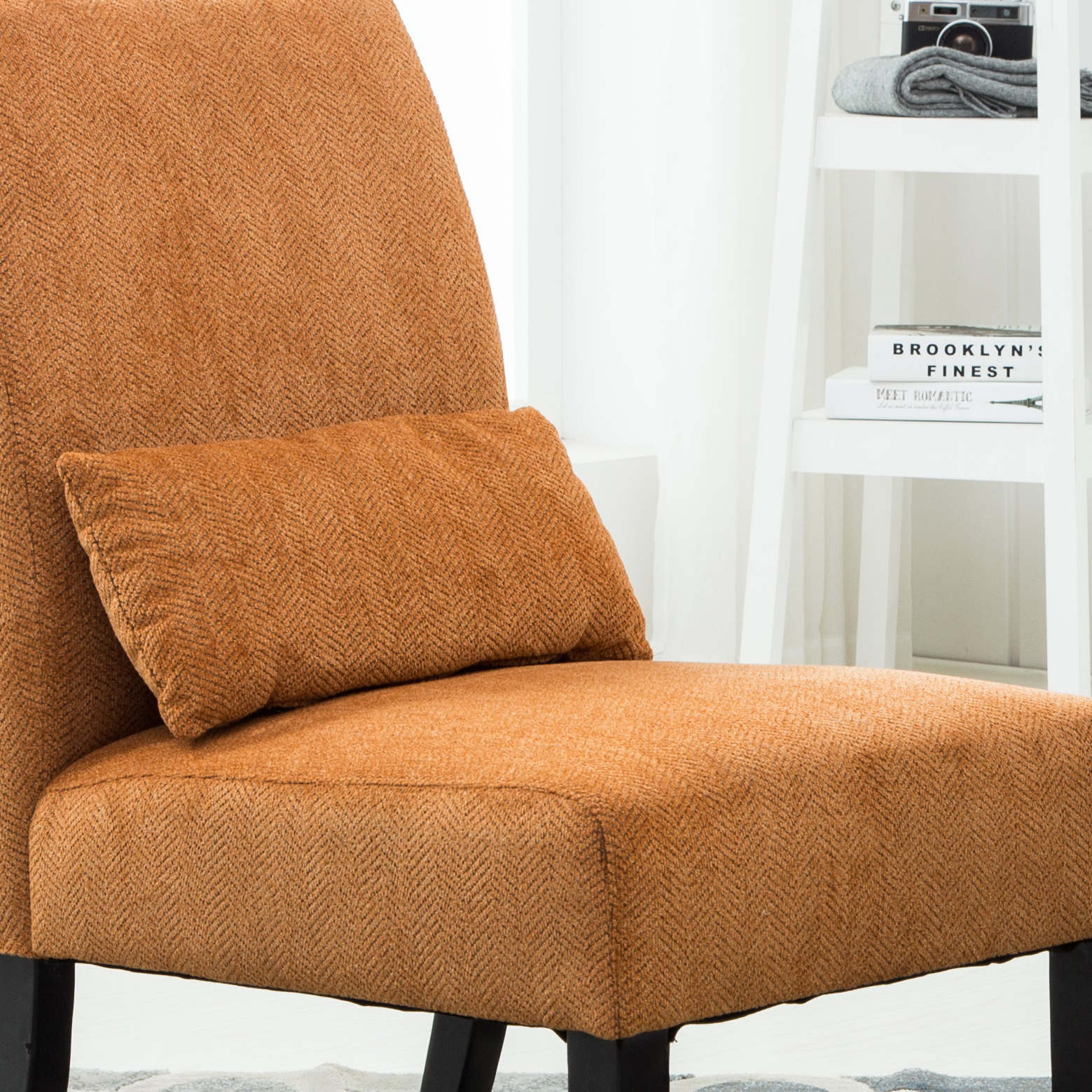 Pisano Contemporary Chenille Fabric Armless Accent Chair with Pillow, Orange