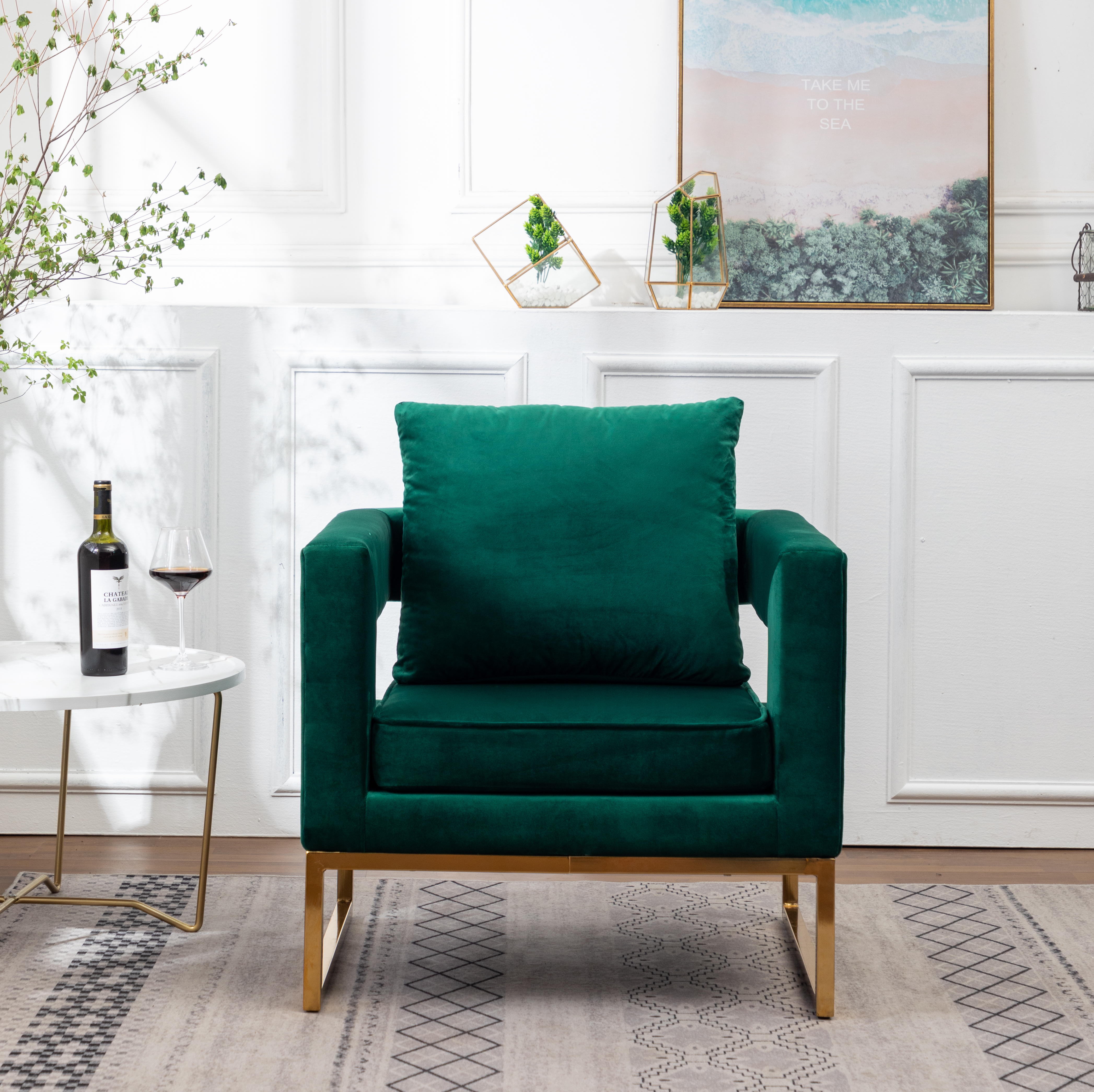 Lenola Contemporary Upholstered Accent Arm Chair, Green