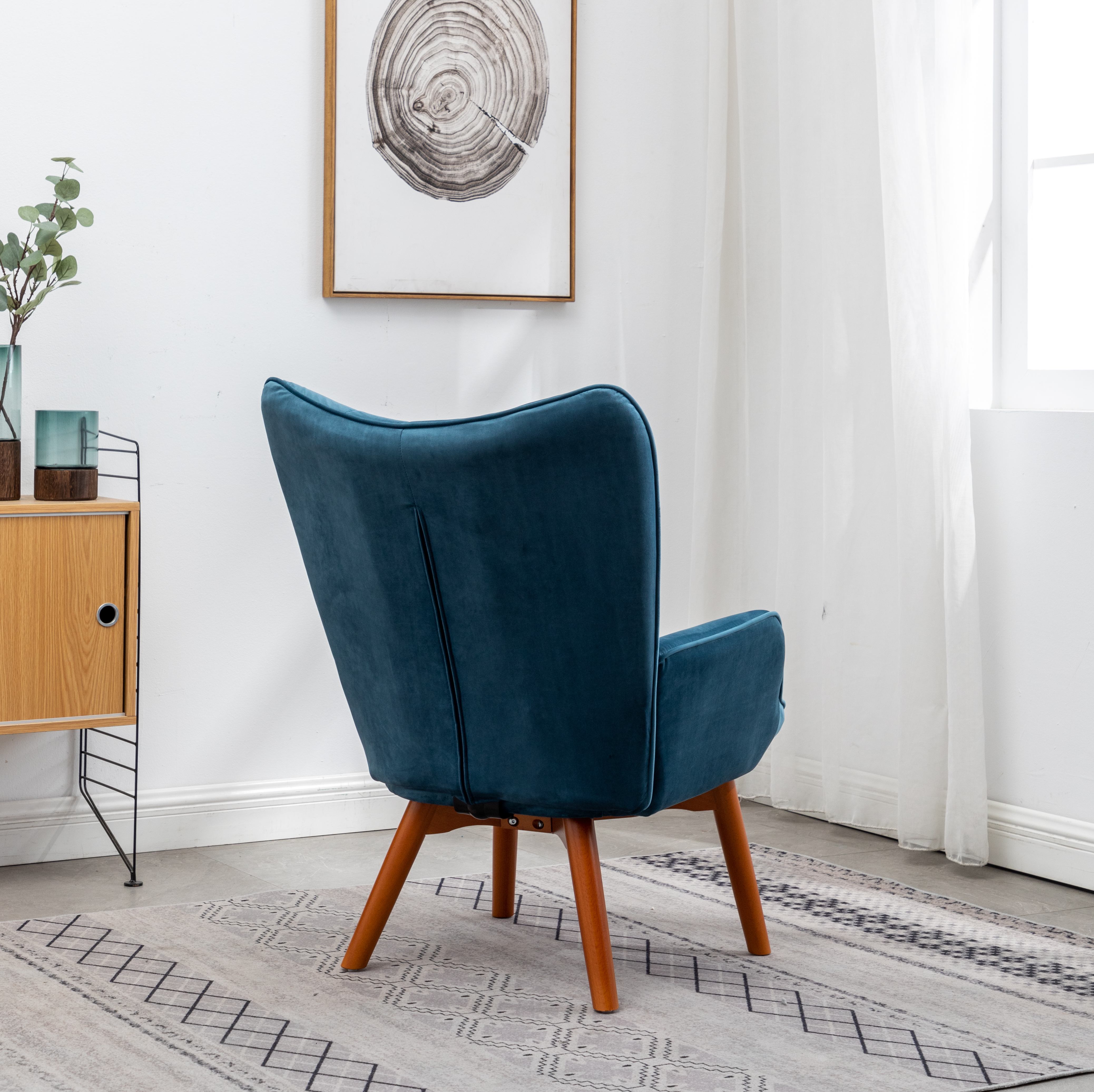 Leiria Contemporary Silky Velvet Tufted Accent Chair with Ottoman, Blue