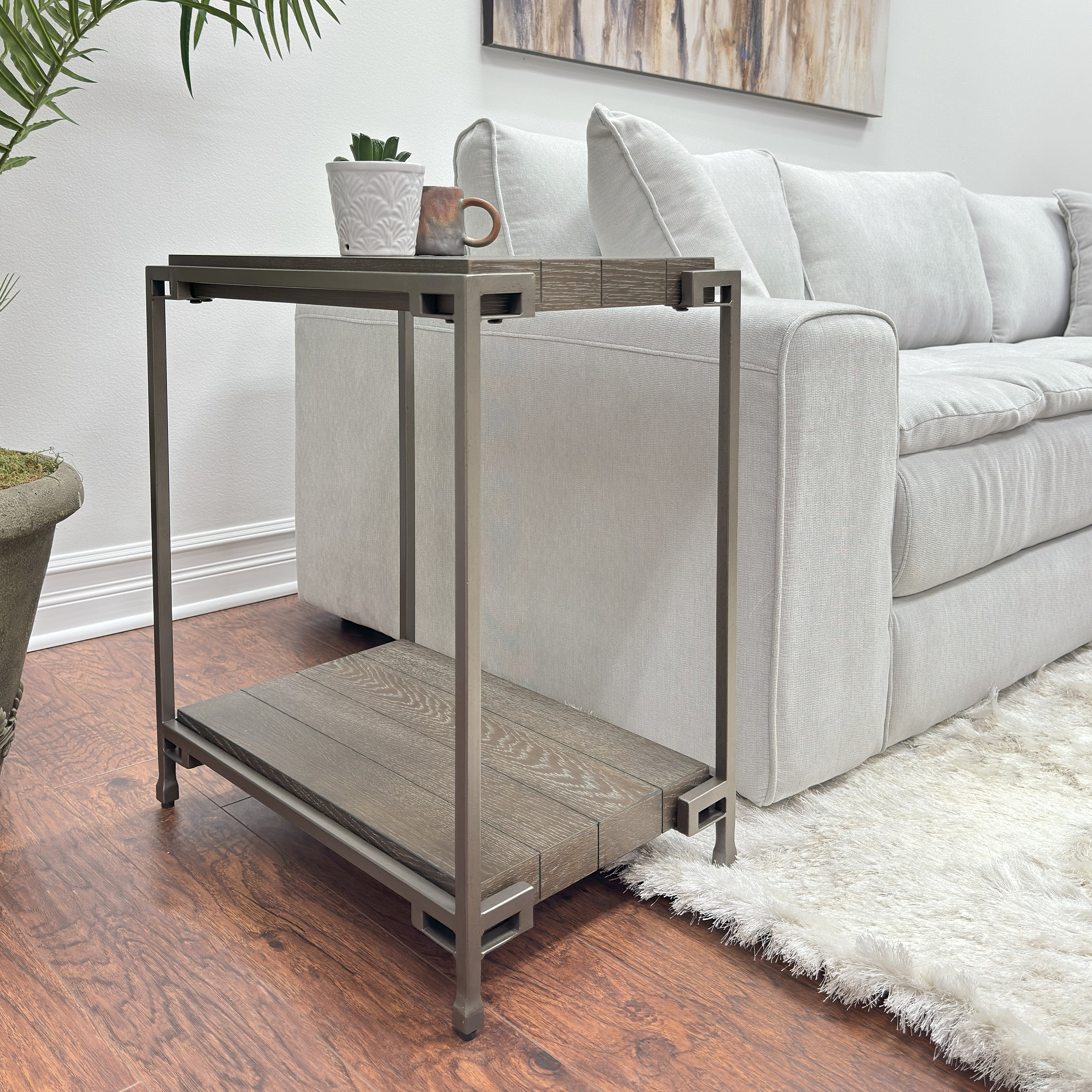 Corbeta Metal Frame Wood Living Room Chairside Table with Shelf, Aged Graphite