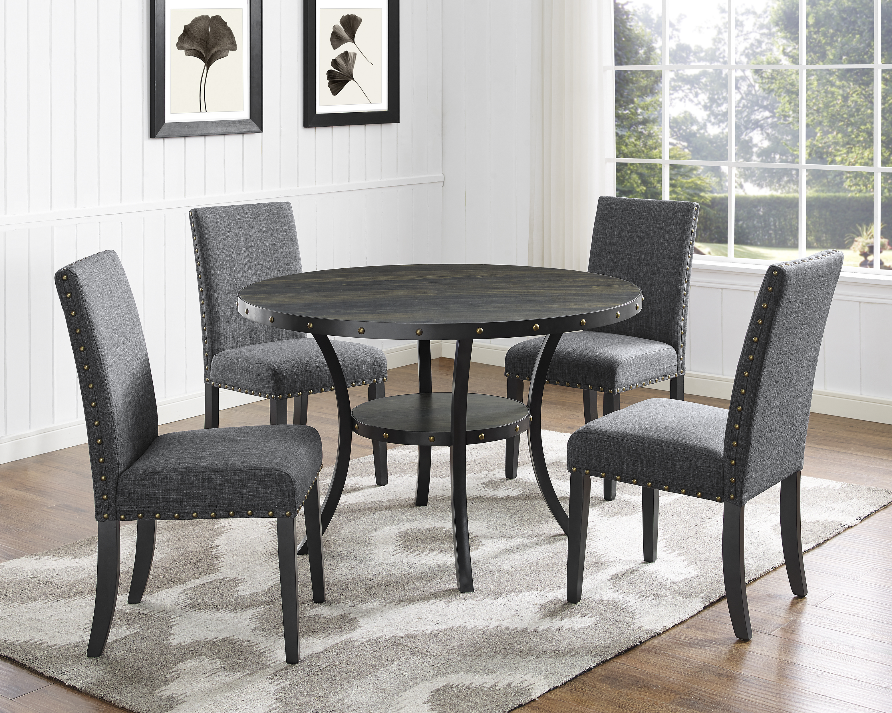 Biony Fabric Dining Chairs with Nailhead Trim, Set of 2, Gray