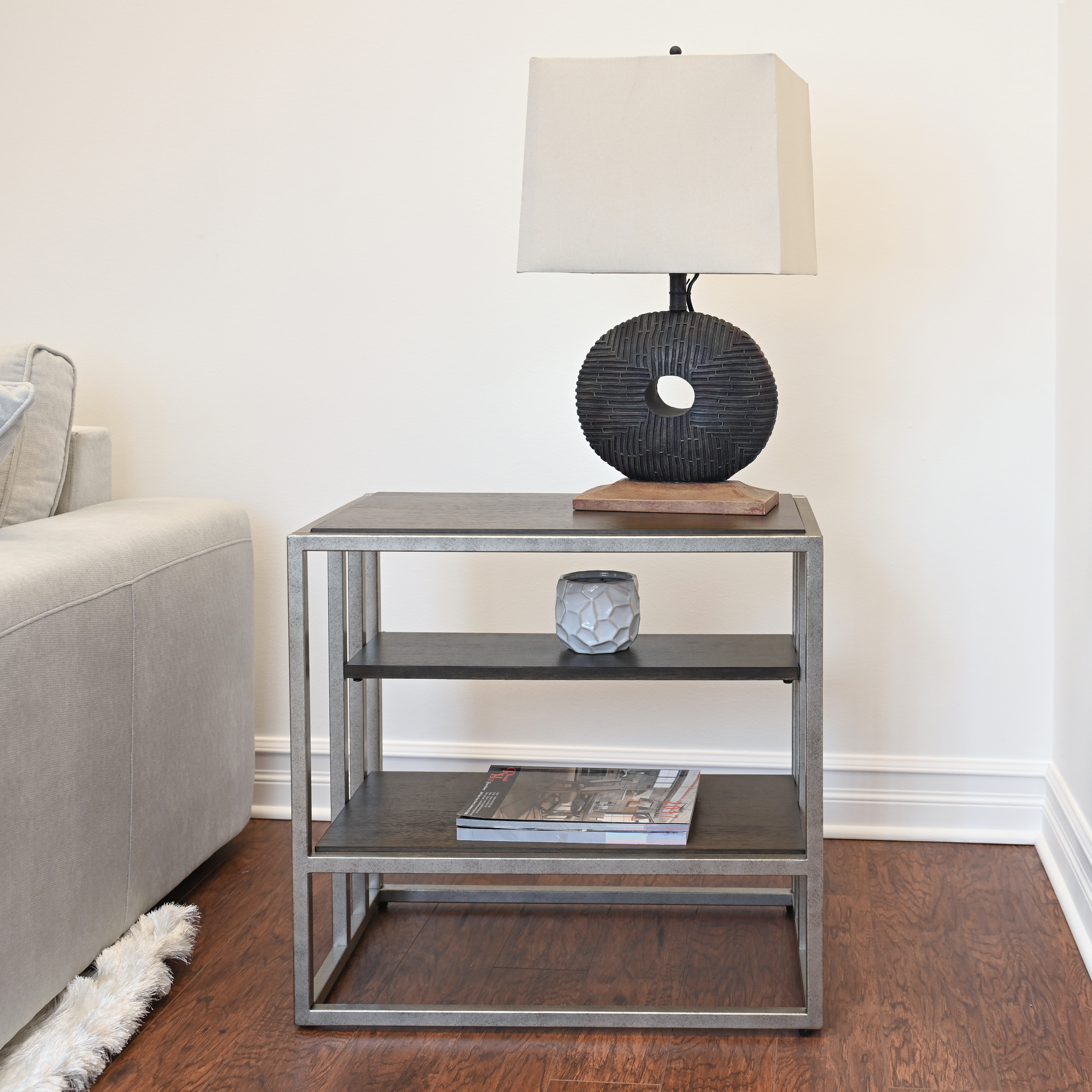 Padena Metal Frame Wood Living Room End Table with Shelf