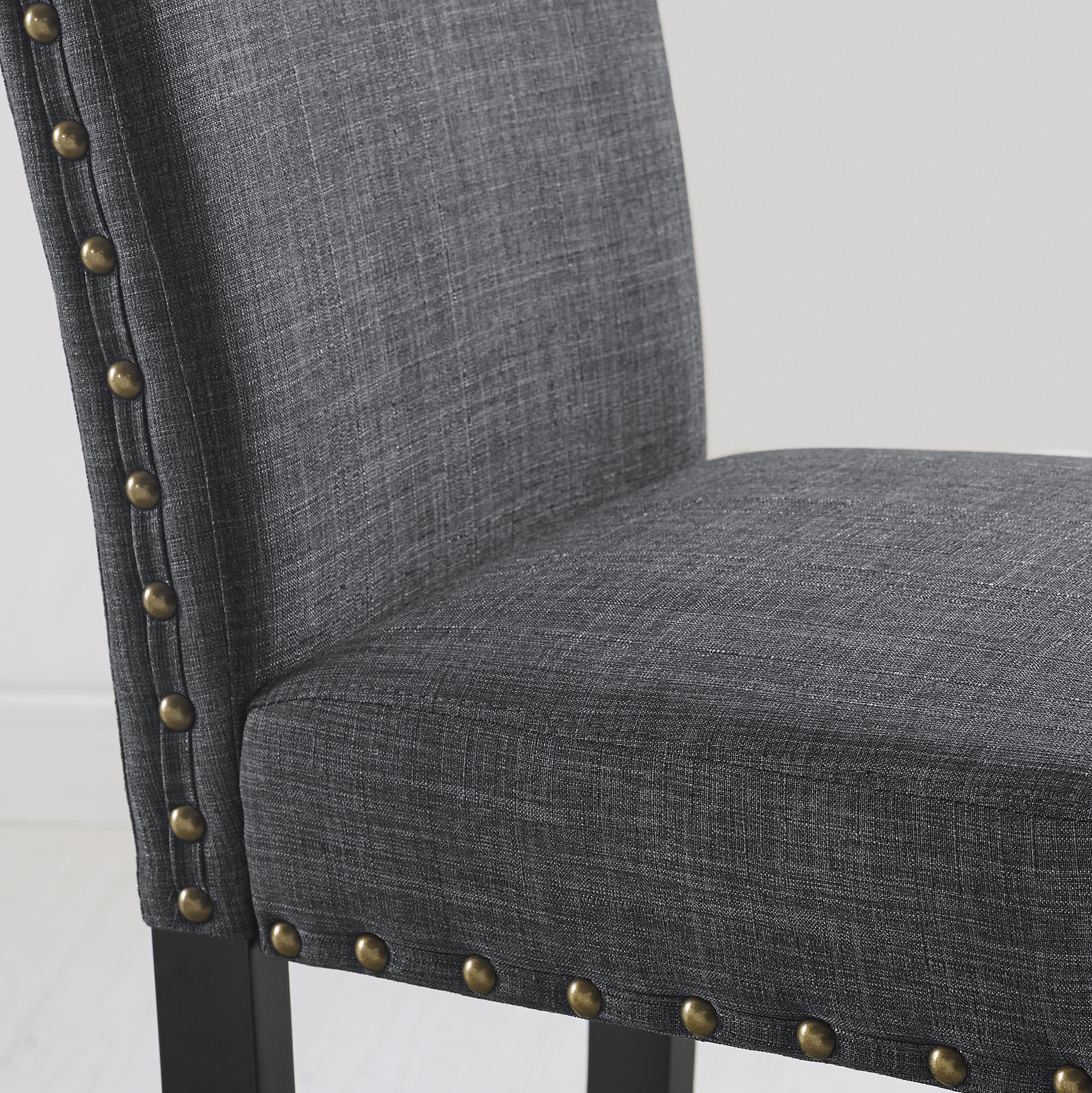 Biony Fabric Dining Chairs with Nailhead Trim, Set of 2, Gray