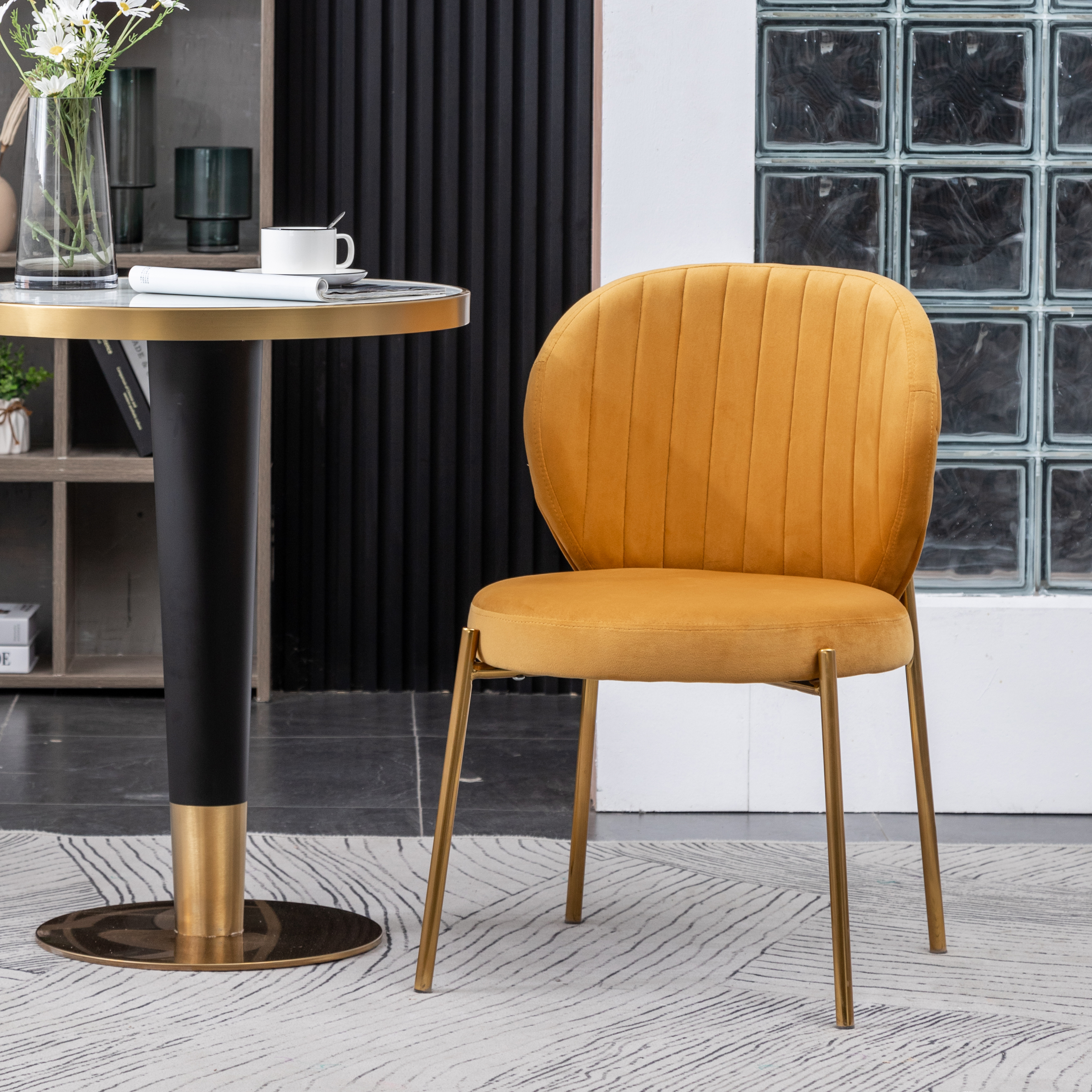 Amoa Contemporary Velvet Upholstery Dining Chair, Yellow