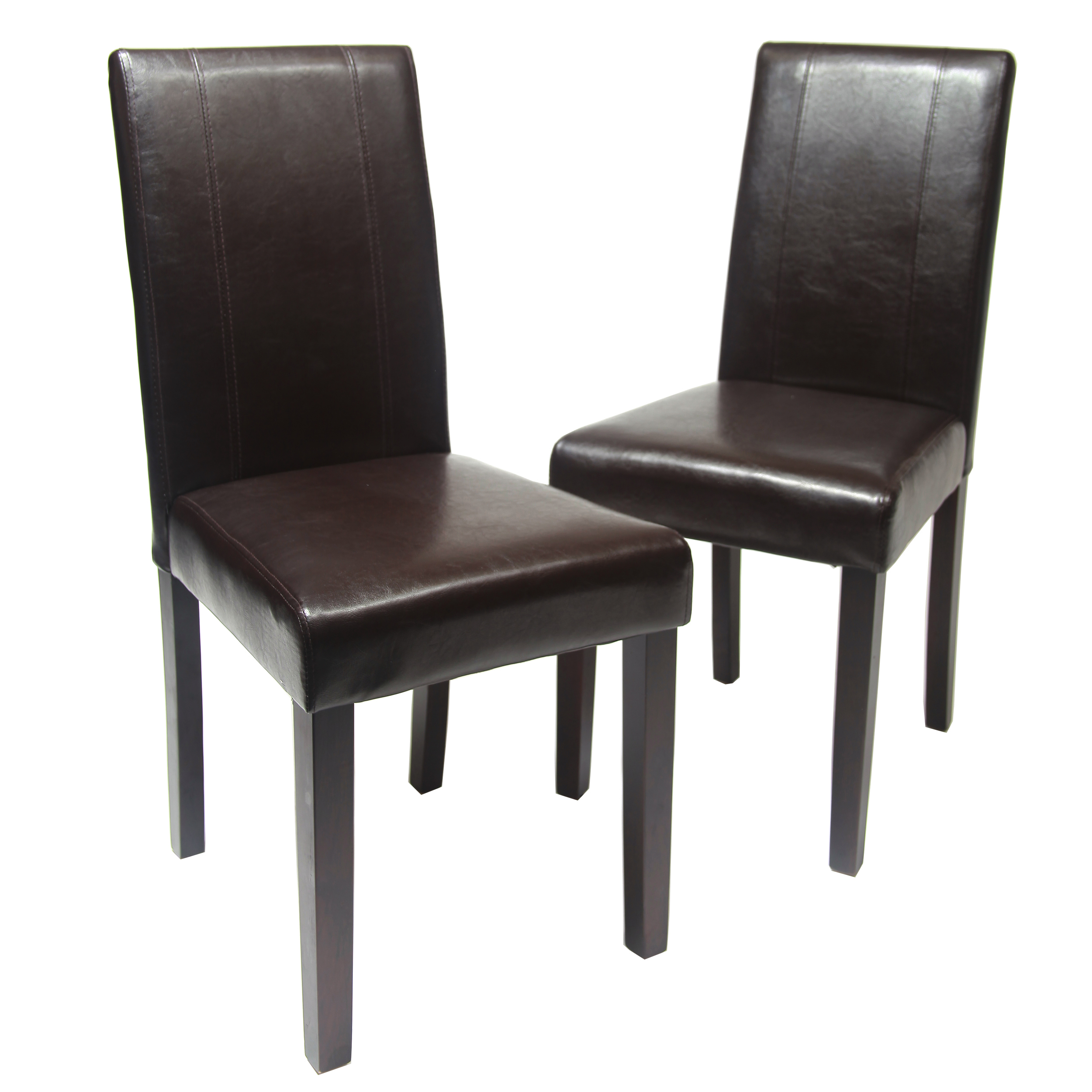 Urban Style Solid Wood Leatherette Padded Parson Chair, Brown, Set of 2