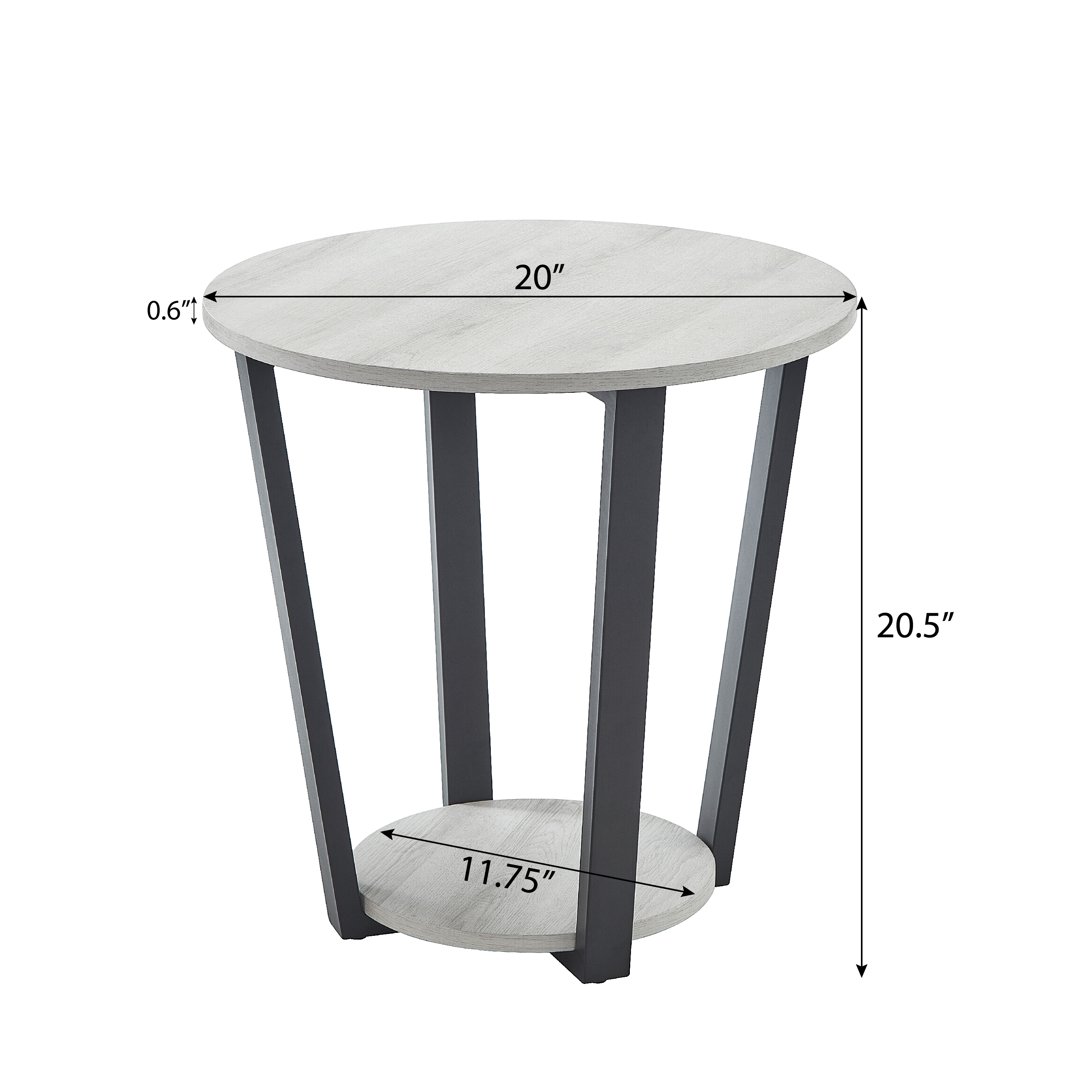 Elysian Contemporary Round End Table with Shelf, Off-White