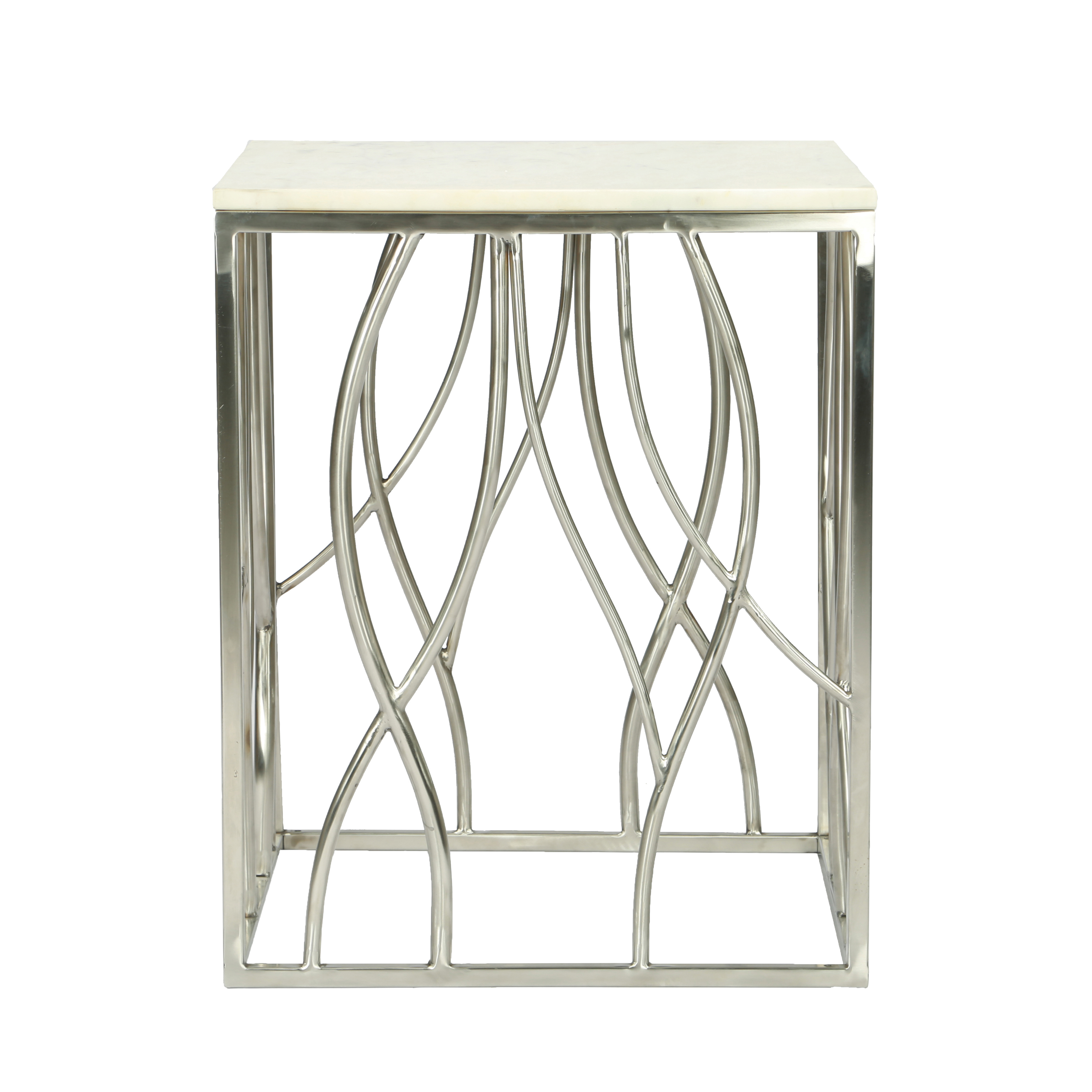 Kameral Square Marble End Table with Stainless Steel Base