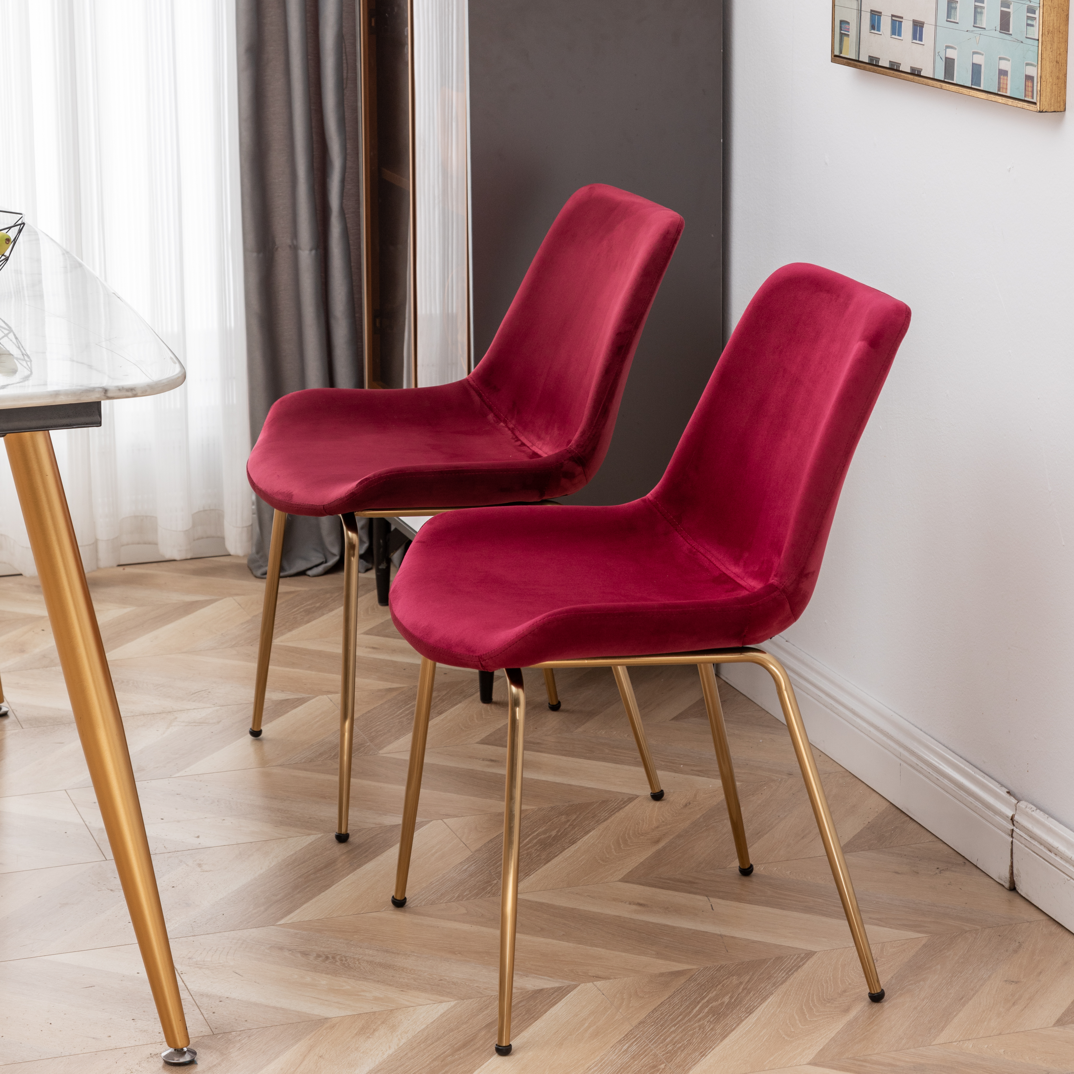 Aufurr Modern Velvet Dining Chair, Set of 2, Red