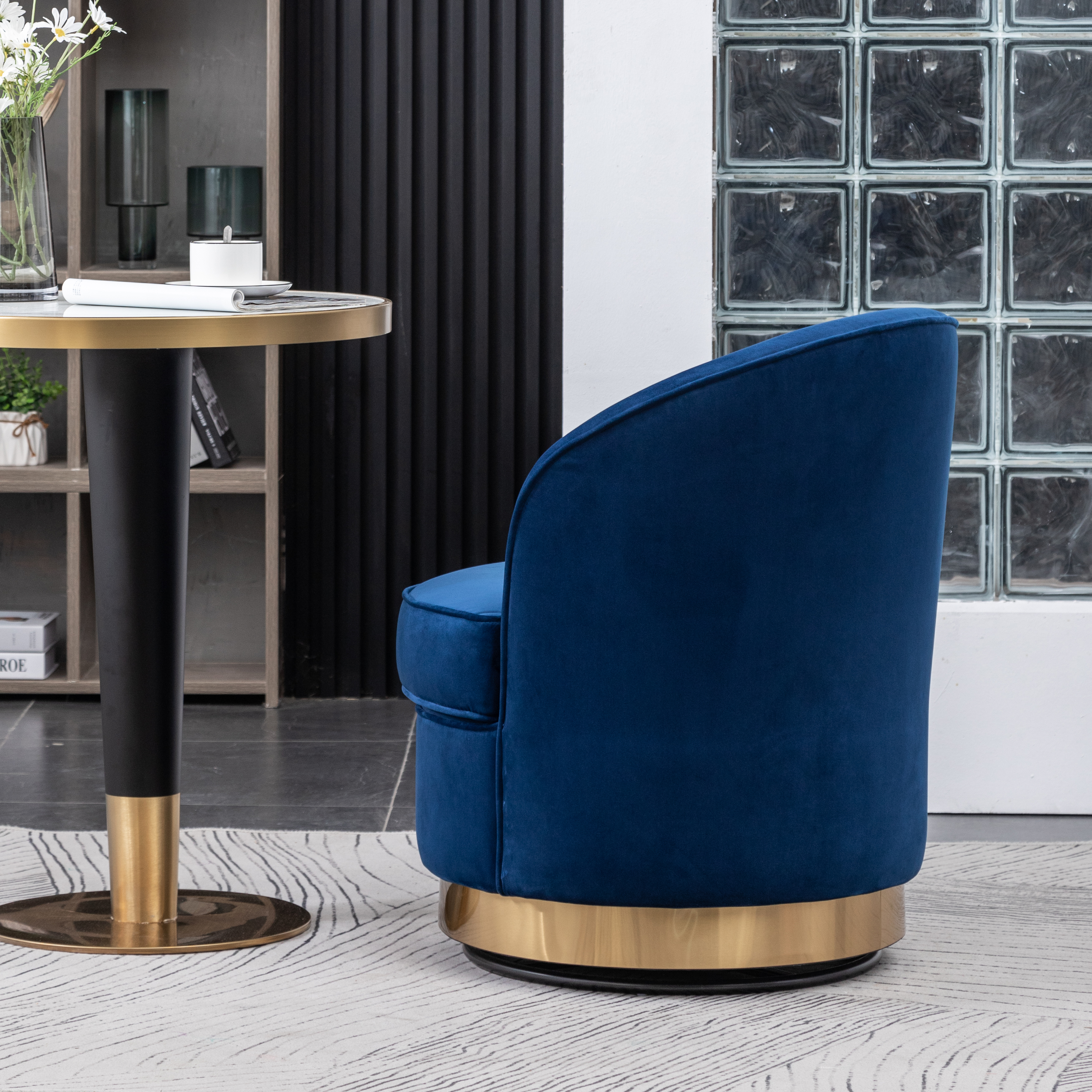 Wania Contemporary Velvet Swivel Chair, Blue