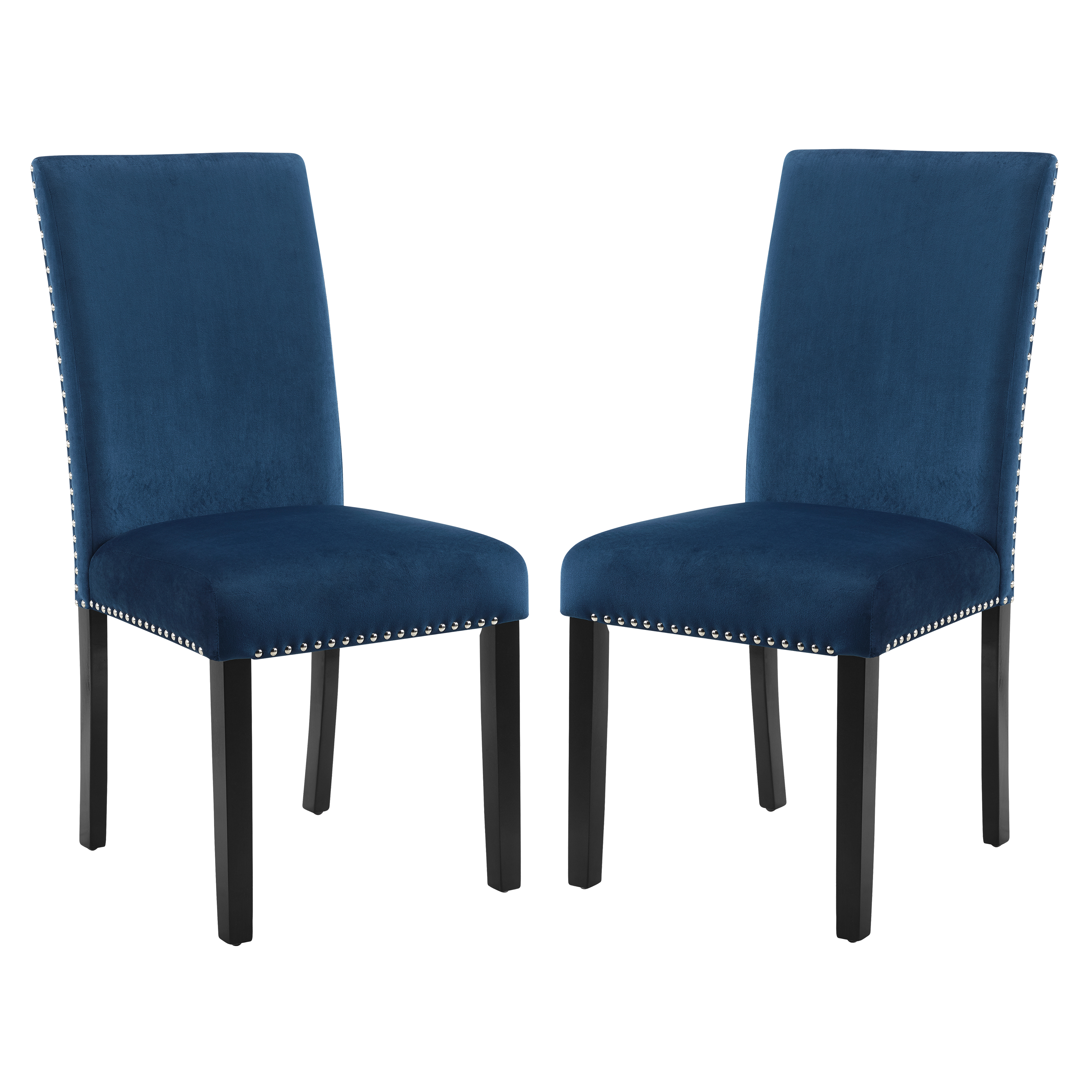 Cobre Contemporary Velvet Dining Chair with Nailhead Trim, Set of 2, Blue