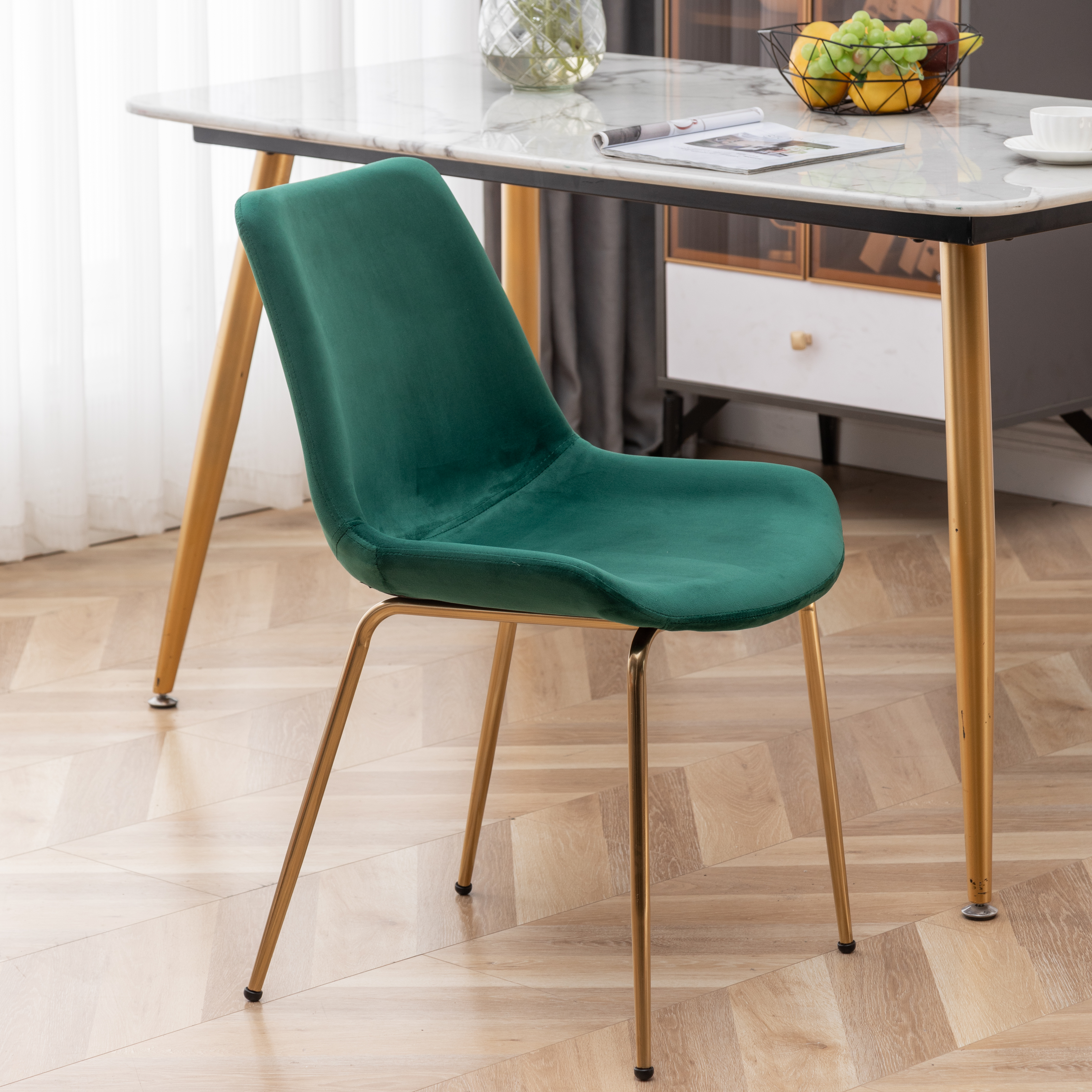 Aufurr Modern Velvet Dining Chair, Set of 2, Green